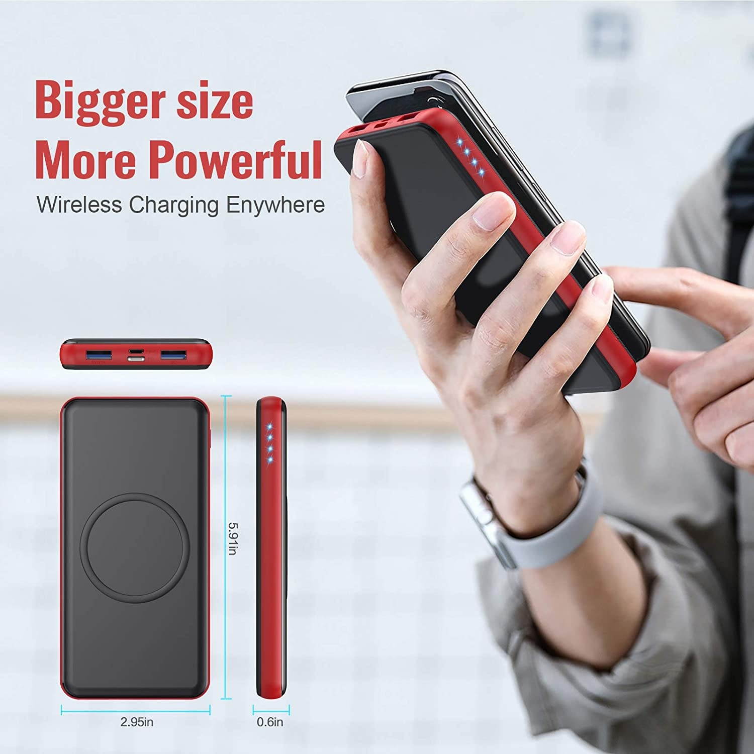 Wireless Portable Charger 26800mAh 10W Wireless Charging+PD(18W )3.0 Fast Charging power bank 2 Fast Charging Port + Simultaneous Charging 4 DevicesExternal Battery for CellphoneTableAirPods ect