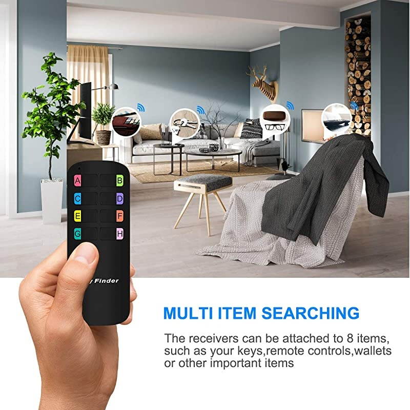 Key Finder,  Wireless RF Item Locator with 1 RF Transmitter and 8 Receivers, Item Tracker Support Remote Control, Wireless Key RF Locator, Pet Wallet Luggage Tracker 130ft Working Range