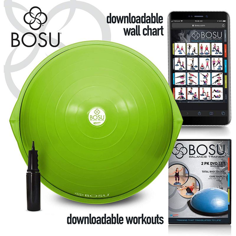 Bosu 72-10850 Home Gym Equipment The Original Balance Trainer 65 cm Diameter, Lime Green and Gray