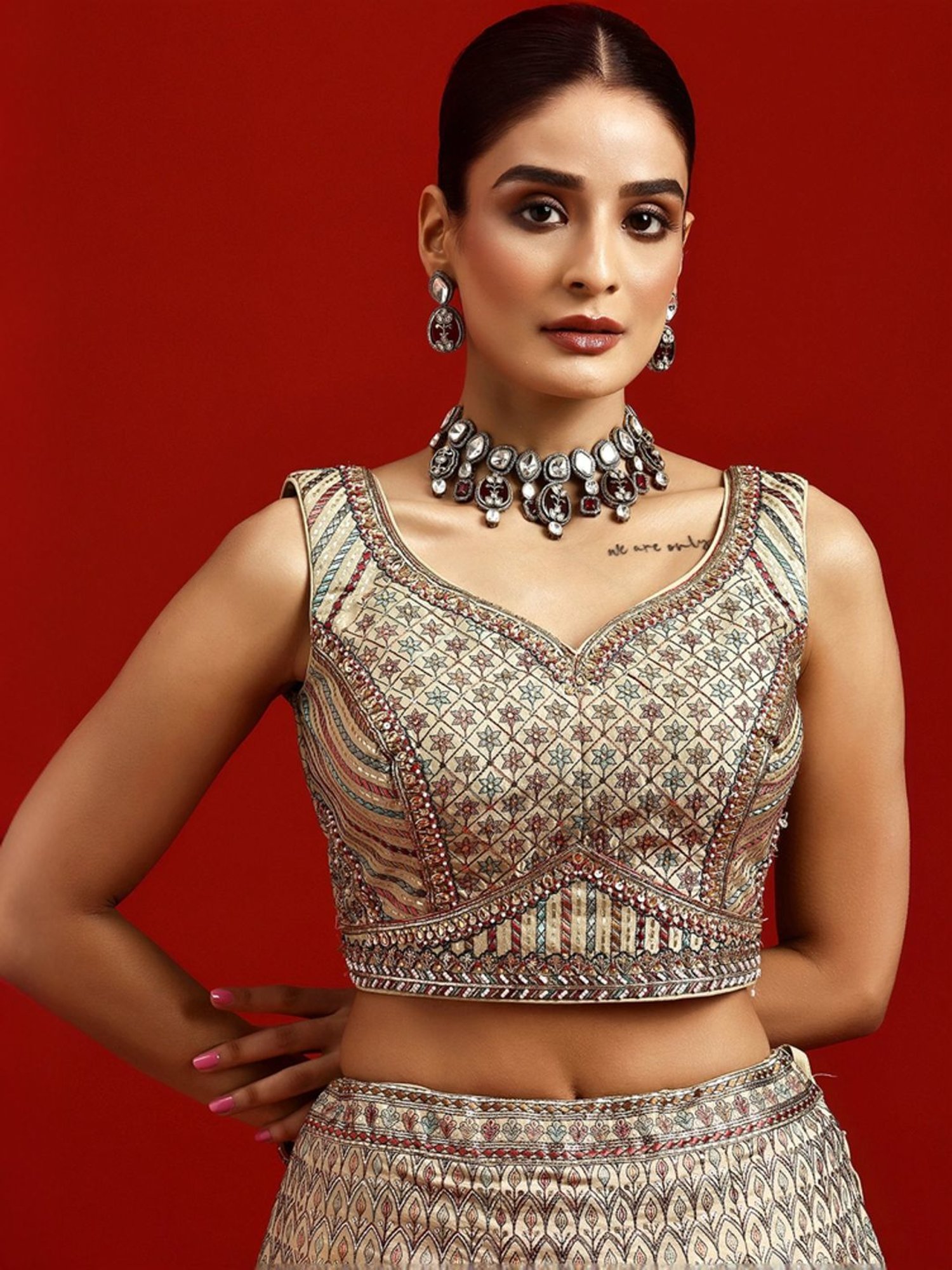 Silk Land Beige & Blue Woven Pattern Semi Stitched Lehenga Choli Set With Duppata