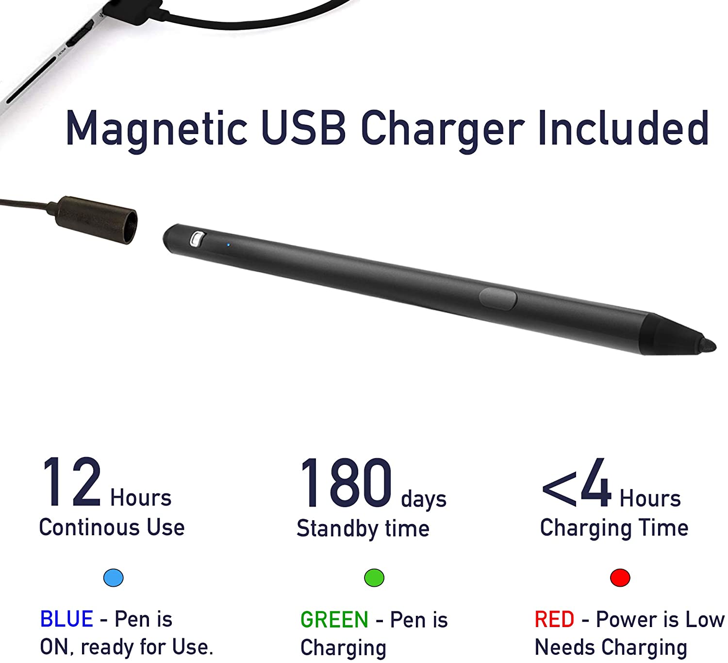 Stylus Pen Compatible with Apple iPhone and iPad (Regular/Pro/Mini), Android, and Google Pixel, Chuwi H2 with Gain Adjust Switch, Active Digital Dual Long Pen  (Black) EPL925