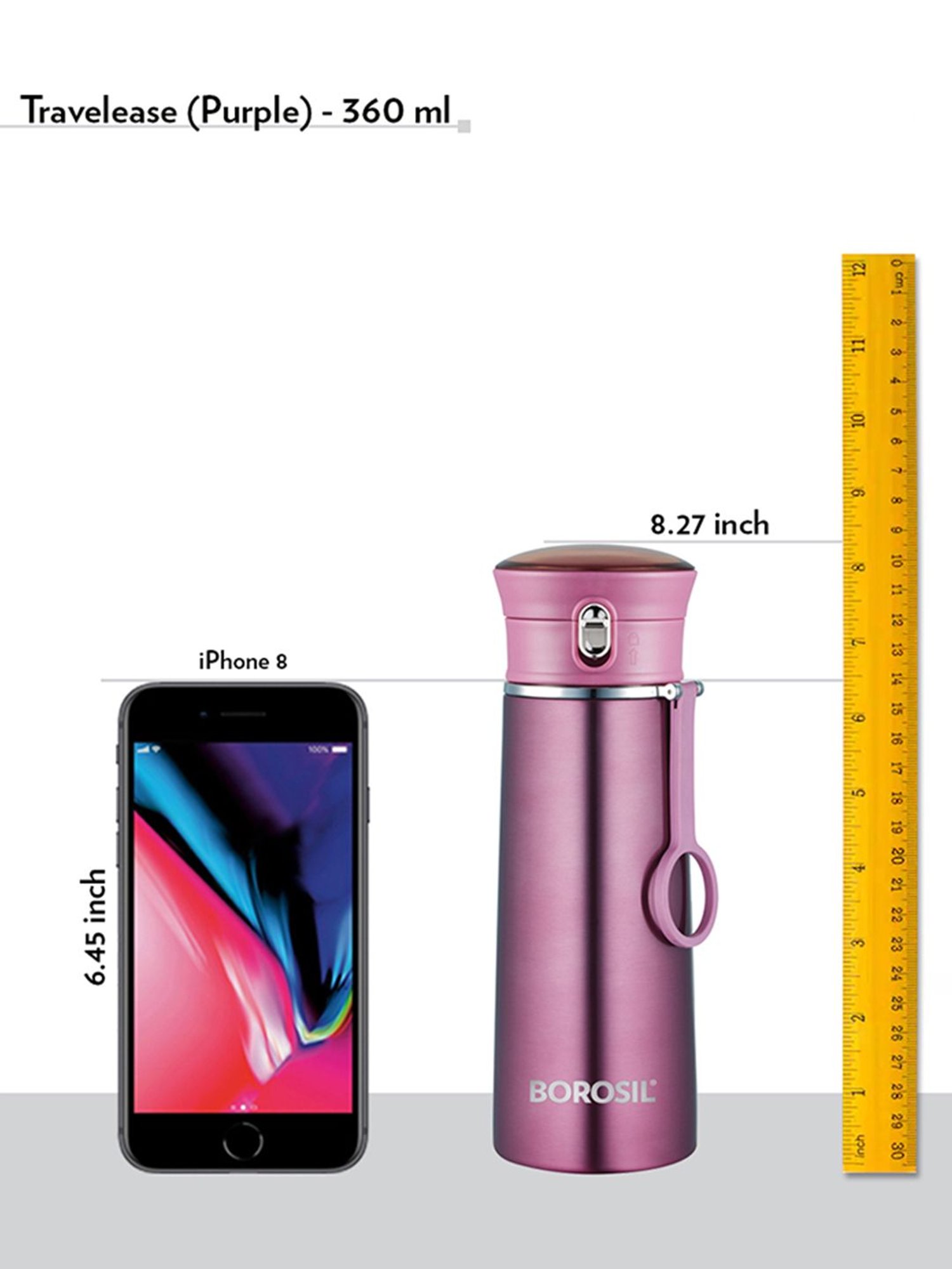 Borosil Purple Stainless Steel Hydra Travelease Vacuum Insulated Flask Water Bottle - 360 ml