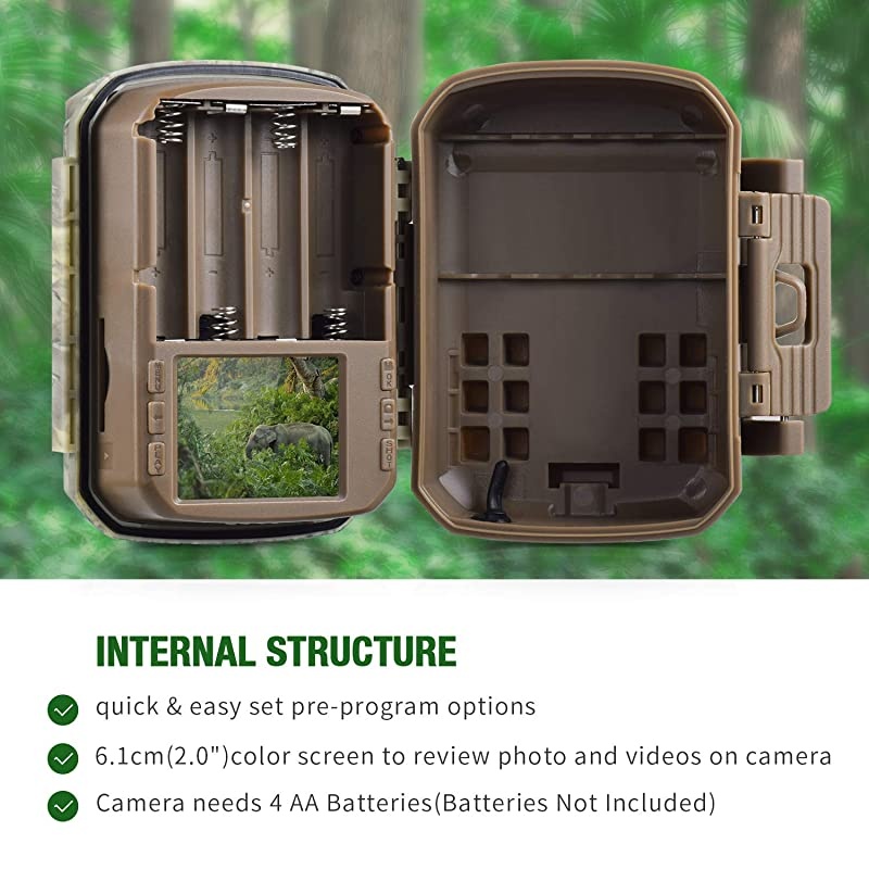 Mini Trail Camera 1080P HD Game Camera Waterproof Wildlife Scouting Hunting Cam with 12MP 120&deg; Wide Angle Lens and Night Vision 20 LCD IR LEDs