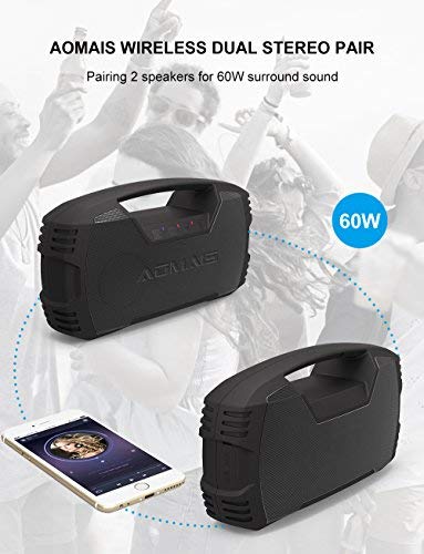 AOMAIS GO Bluetooth Speakers, Waterproof Portable Indoor/Outdoor 30W Wireless Stereo Pairing Booming Bass Speaker, 30-Hour Playtime with 8800mAh Power Bank, Durable for Home Party, Camping (Blue)