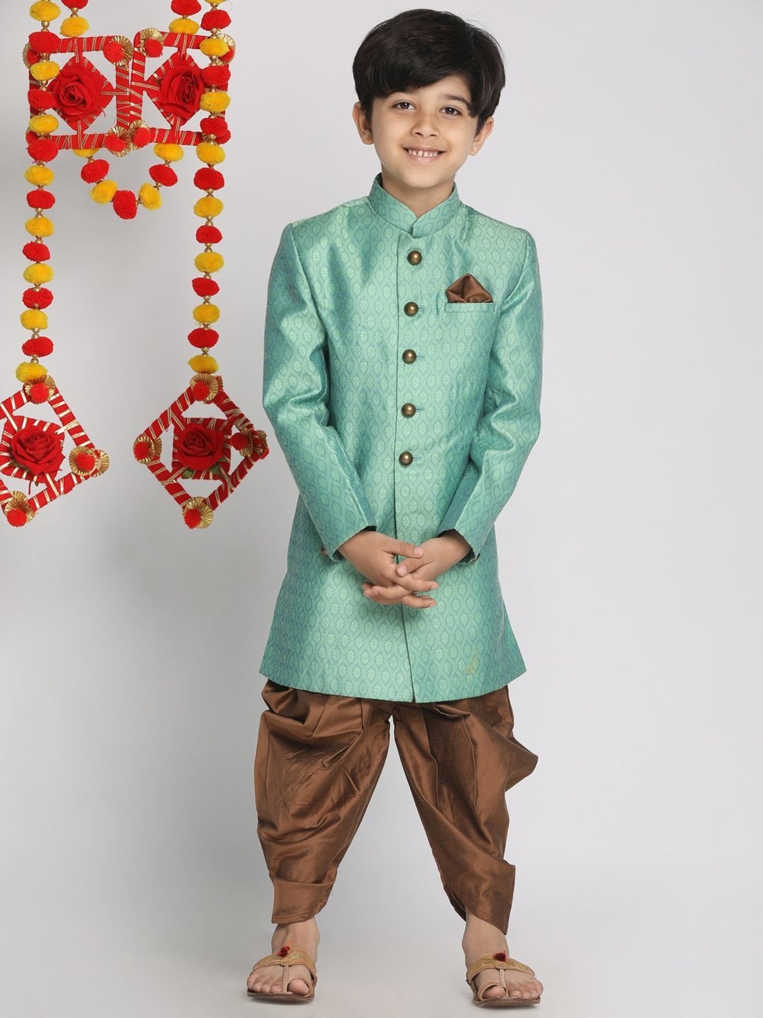 AJ Dezines Kids Black Embellished Full Sleeves Sherwani with Pants