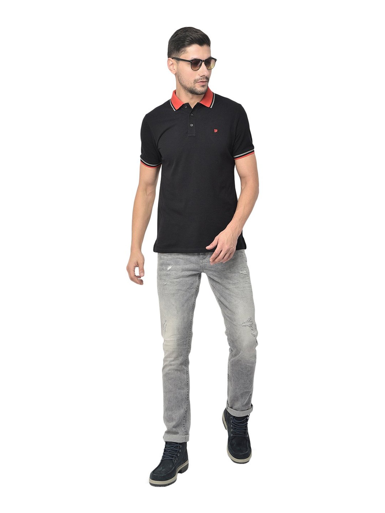 Woods Black Cotton Polo T-Shirt