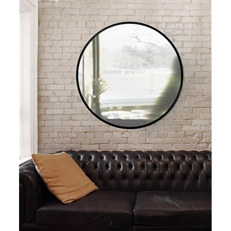 1008243040 Hub Wall Mirror With Rubber Frame 24Inch Round Wall Mirror for Entryways Washrooms Living Rooms and More Doubles as Modern Wall Art Black
