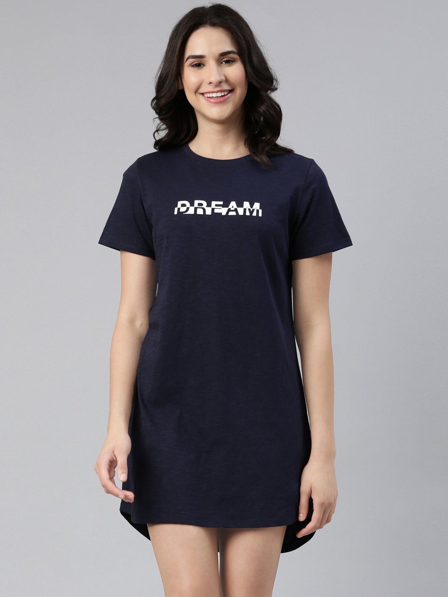 Enamor Navy Cotton Printed Sleep Tees
