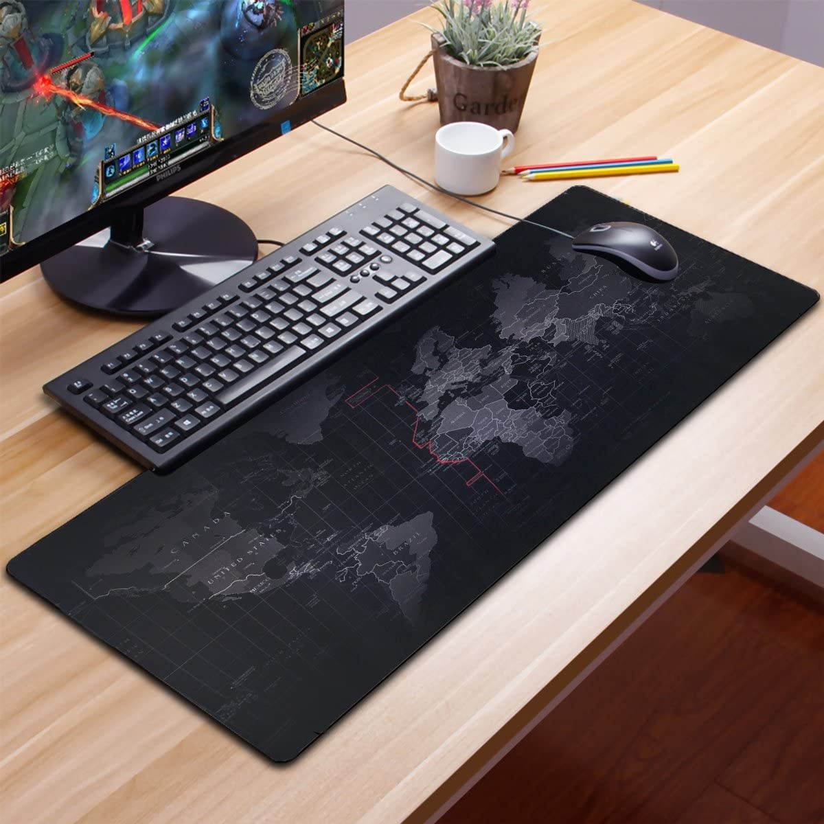 Large Gaming Mouse Map Pad With Nonslip Base|Extended XXL Size, Heavy|Thick, Comfy, Waterproof & Foldable Mat For Desktop, Laptop, Keyboard, Consoles & More|Enjoy Precise & Smooth Operating Experience