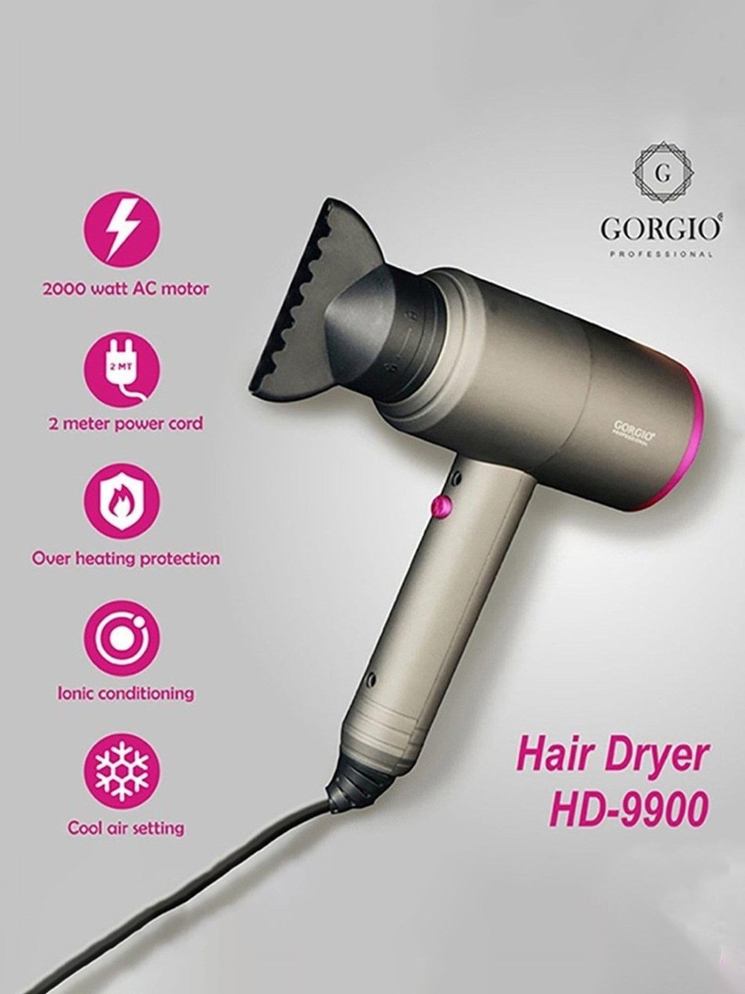 Staunch SHD2011 1600W Compact and Foldable Hair Dryer (White and Pink)