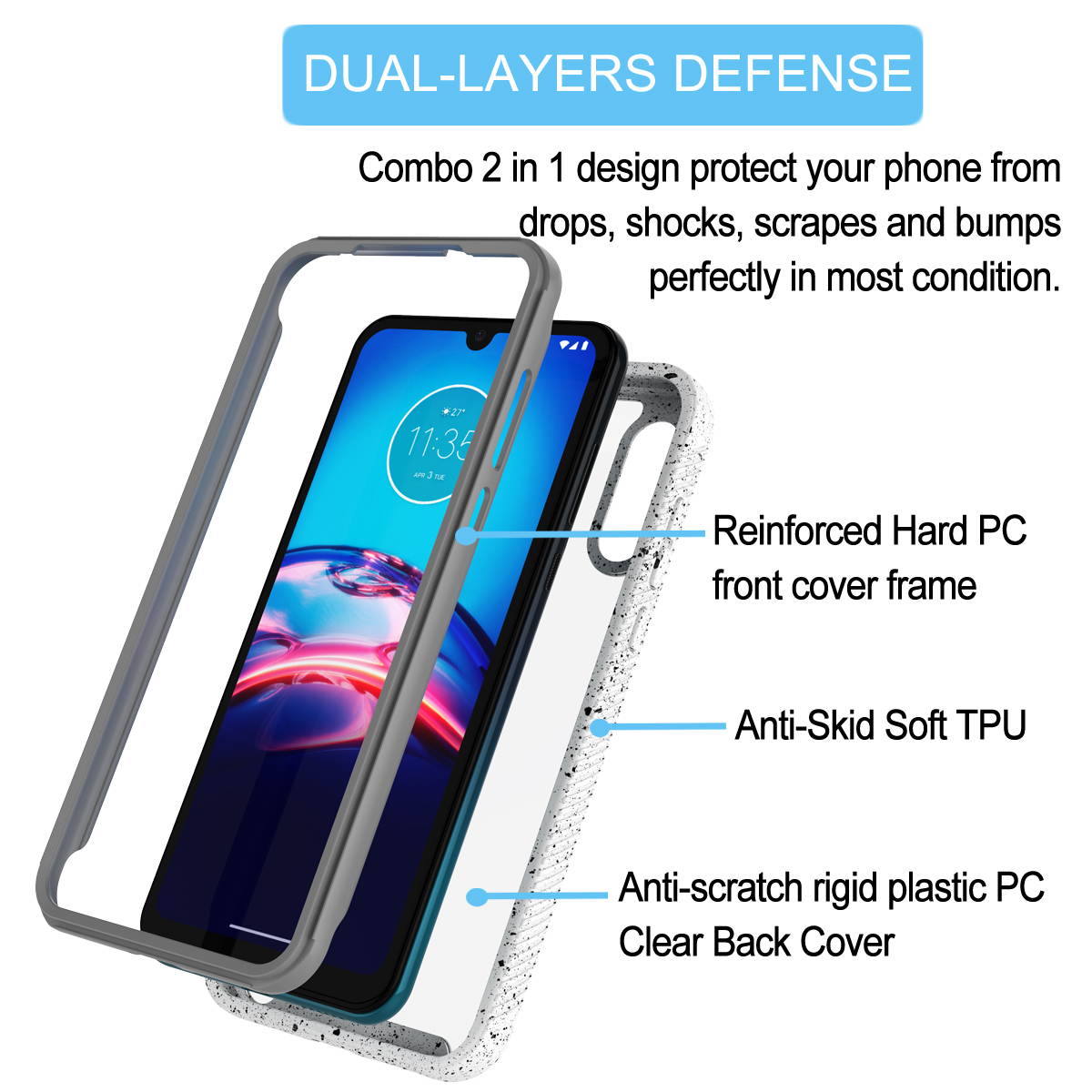 Moto E 2020 Case, Motorola Moto E2020 Phone Case, Tekcoo Shock Absorbing Rugged Shockproof Crystal Clear Hard Case Full Body Protective Sturdy Cover TPU Shell Bumper Cases for Moto E 2020, White