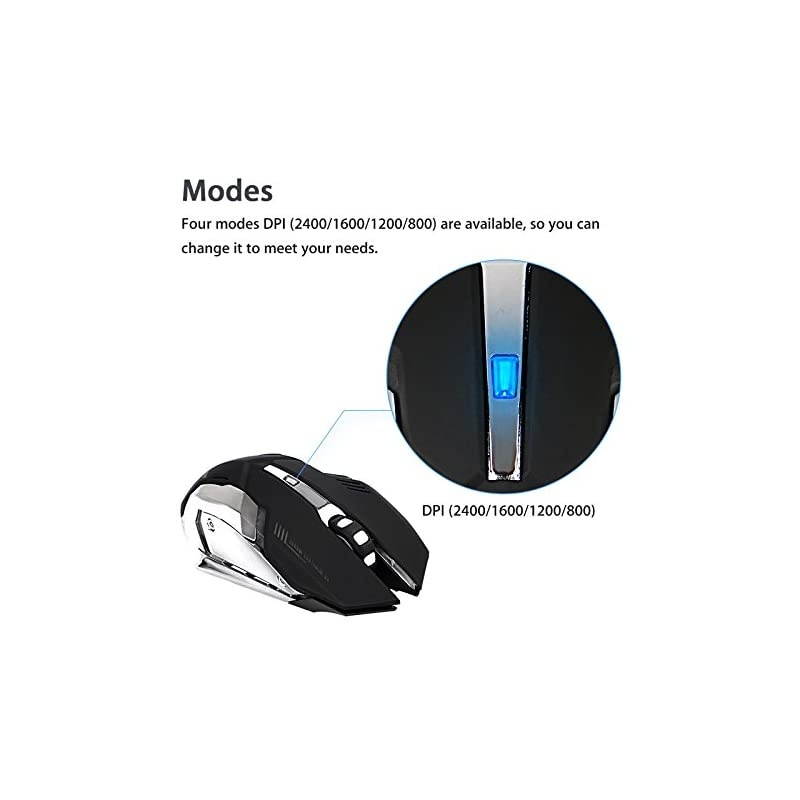 Wireless Optical Gaming Mouse w/USB Receiver, 7 Color Changing Wireless Laptop Mouse, Rechargeable Game Mice with 4 Adjustable CPI Levels for PC, Laptop, Computer, Gaming Players