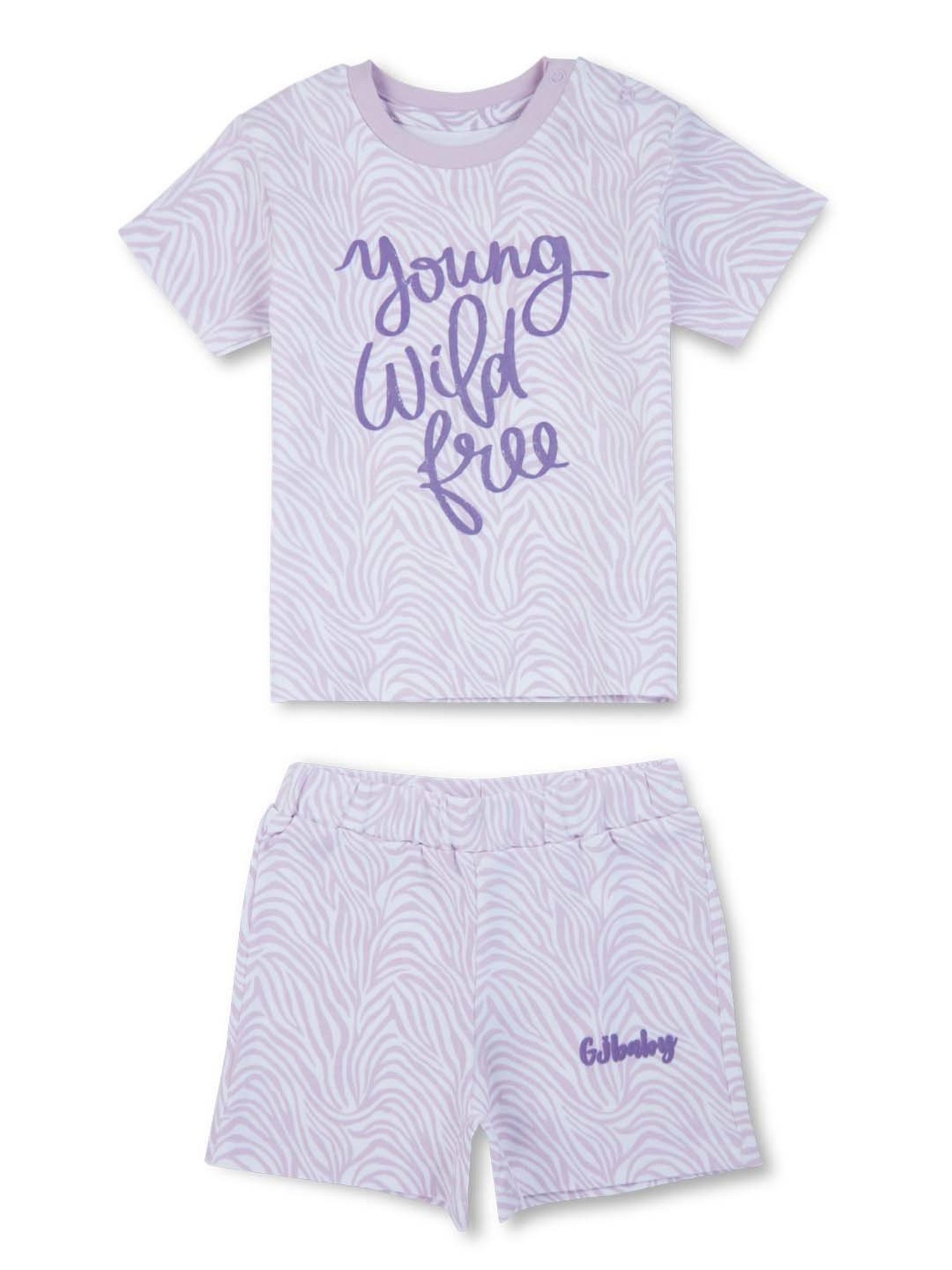 GJ baby Kids Off-White & Lilac Cotton Printed T-Shirt Set