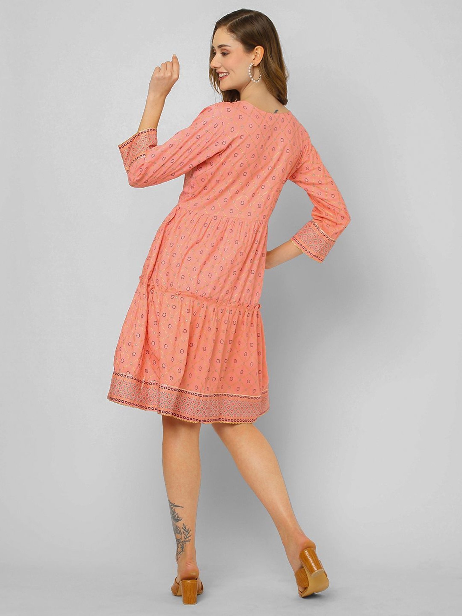 KIANA Pink Printed A-Line Dress