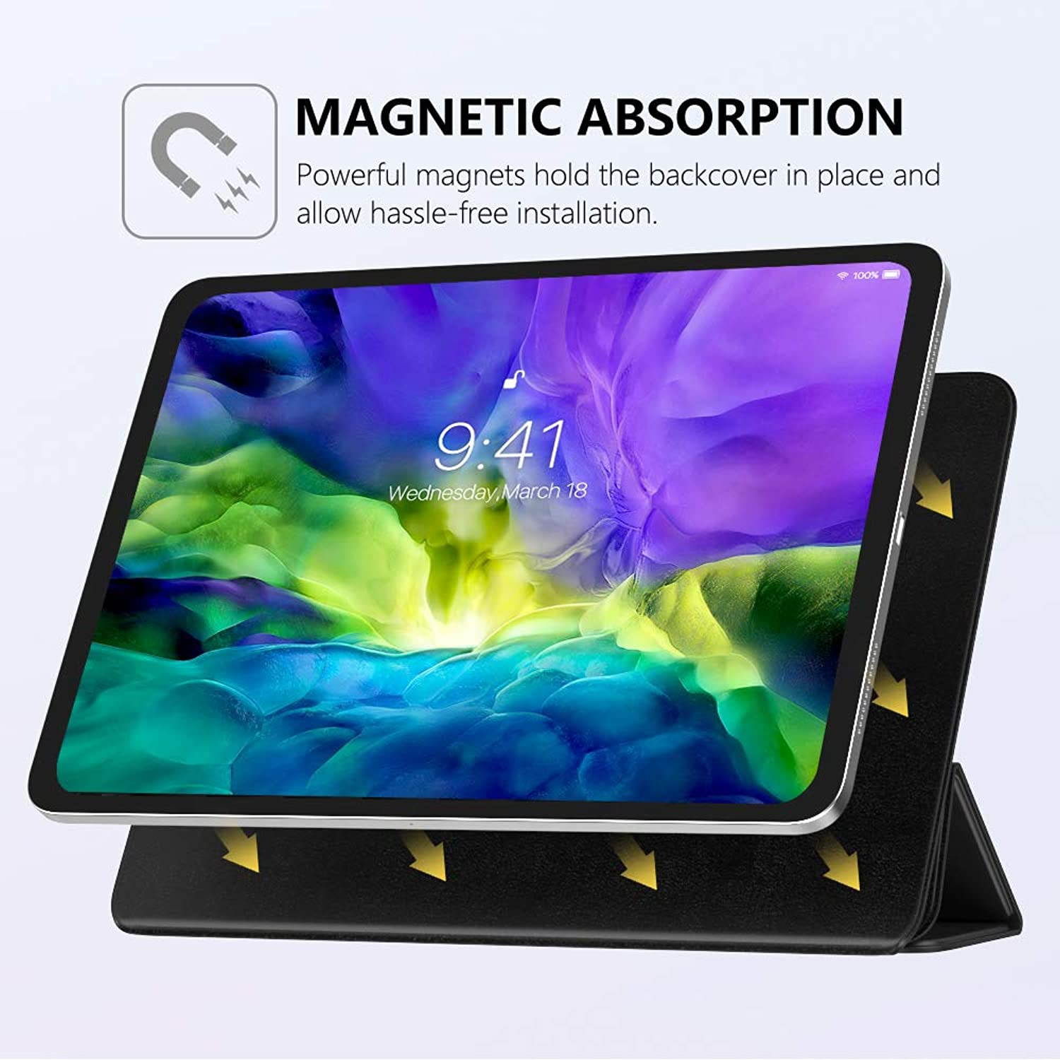 MoKo Magnetic Smart Folio Case Fit iPad Pro 11 Case 2018 - [Support Apple Pencil Magnetically Attach Charge/Pair] Slim Lightweight Shell Stand Cover, Auto Wake/Sleep for iPad Pro 11 Inch - Black