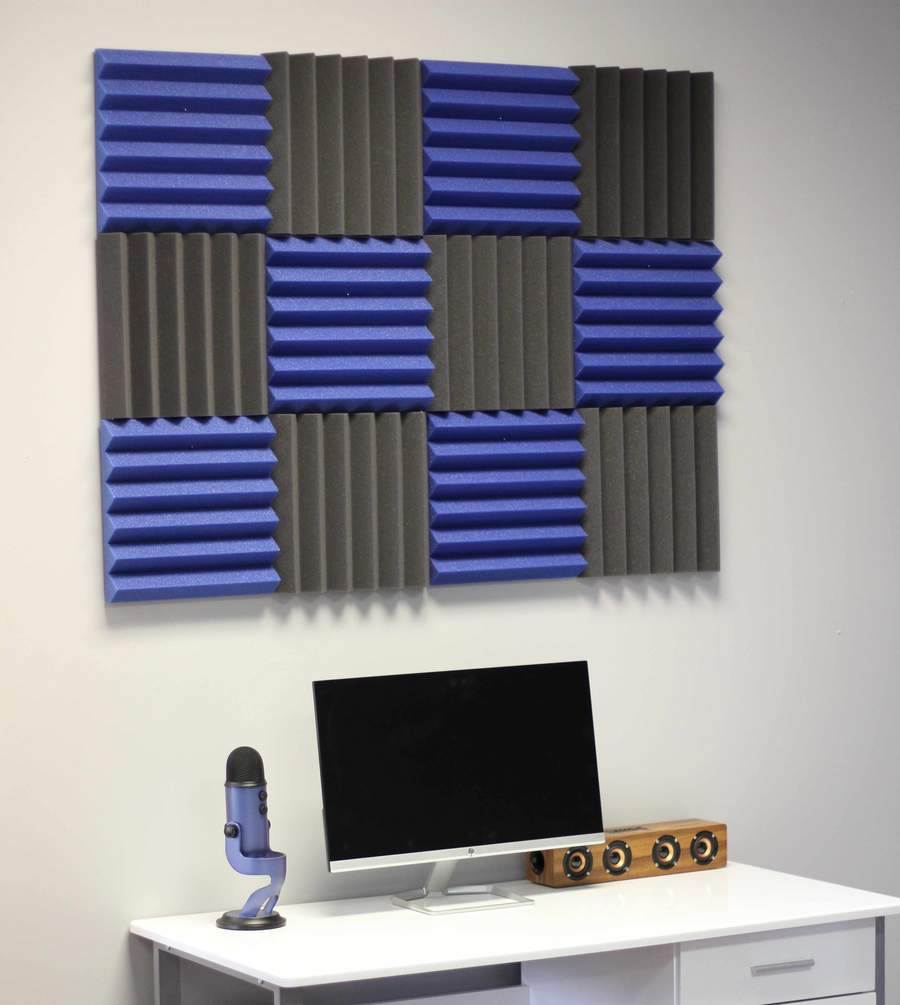 Soundproof Store, 2x12x12-12PK Acoustic Wedge Soundproofing Studio Foam, BLUE/CHARCOAL