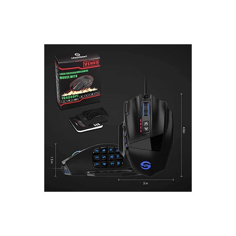 Venus Gaming Mouse RGB Wired 16400 DPI High Precision Laser Programmable MMO Computer Gaming Mice IGNs Recommendation