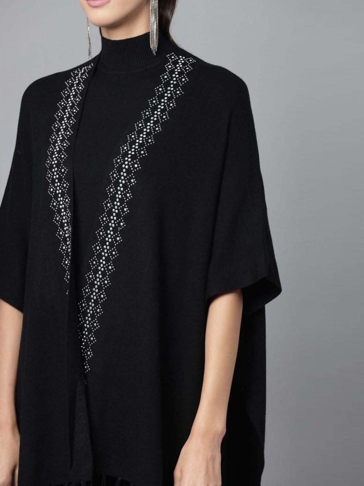 Mafadeny Black Embellished Top Pants Set With Shrug