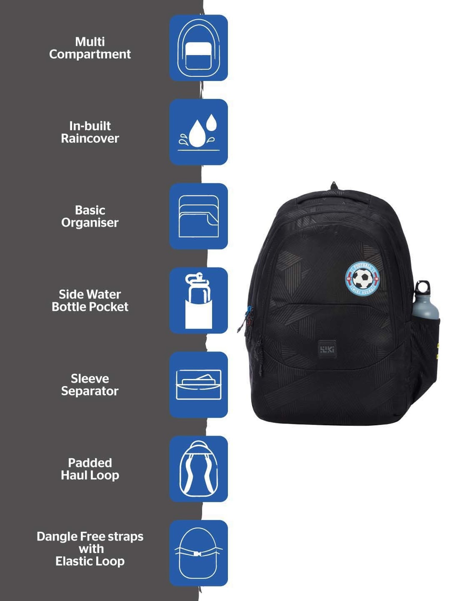 Wiki 39.5 Ltrs Black Medium Backpack