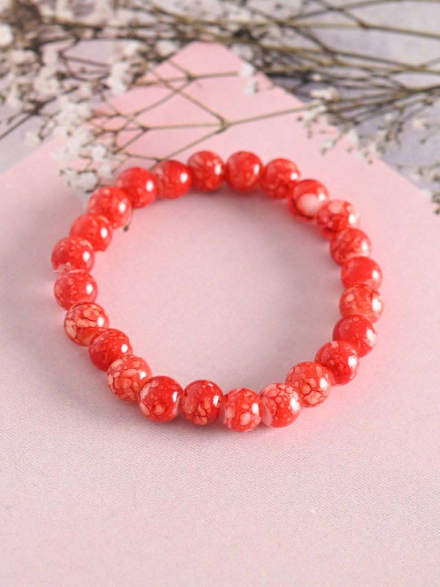 NVR Red Marbel Crystal Elasticated Bracelet for Unisex