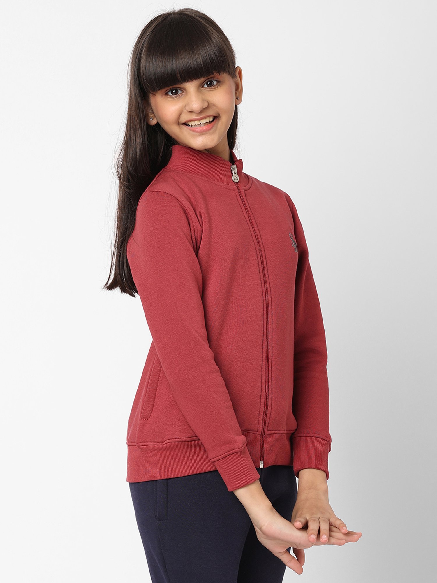 Sweet Dreams Girls Red Solid Full Sleeves Sweatshirt