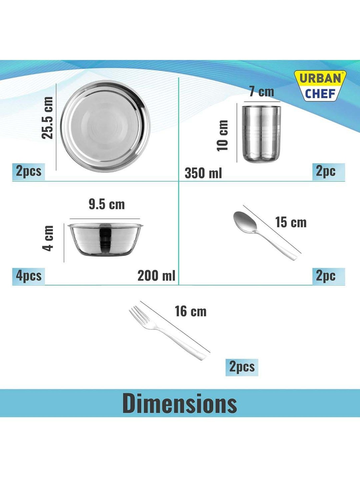 Urban Chef Silver Stainless Steel 12 Pcs Dinner Set