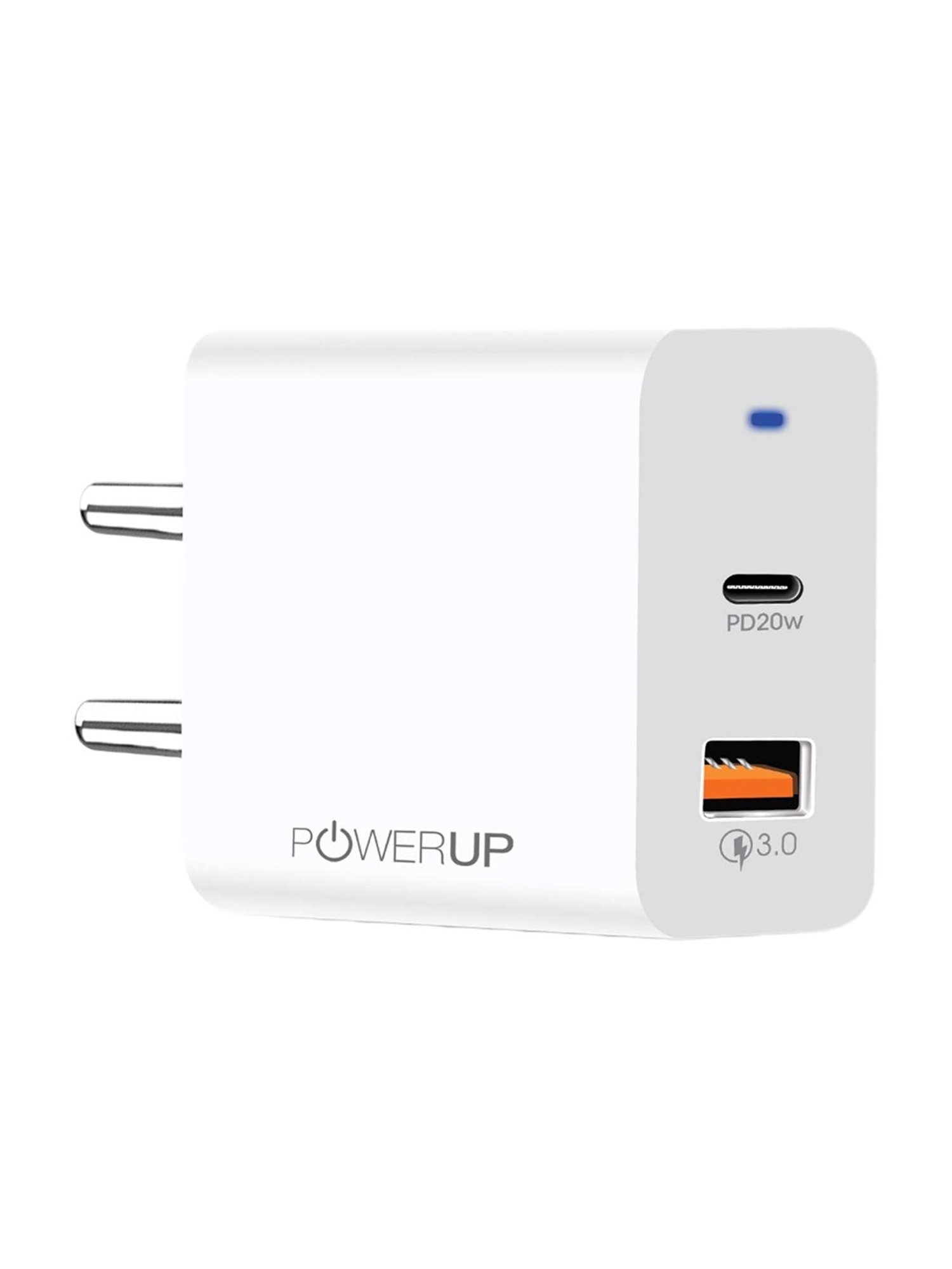 Powerup Stay Charge Turbo Max Charge Dual Port 20W Type-C+Usb (White)