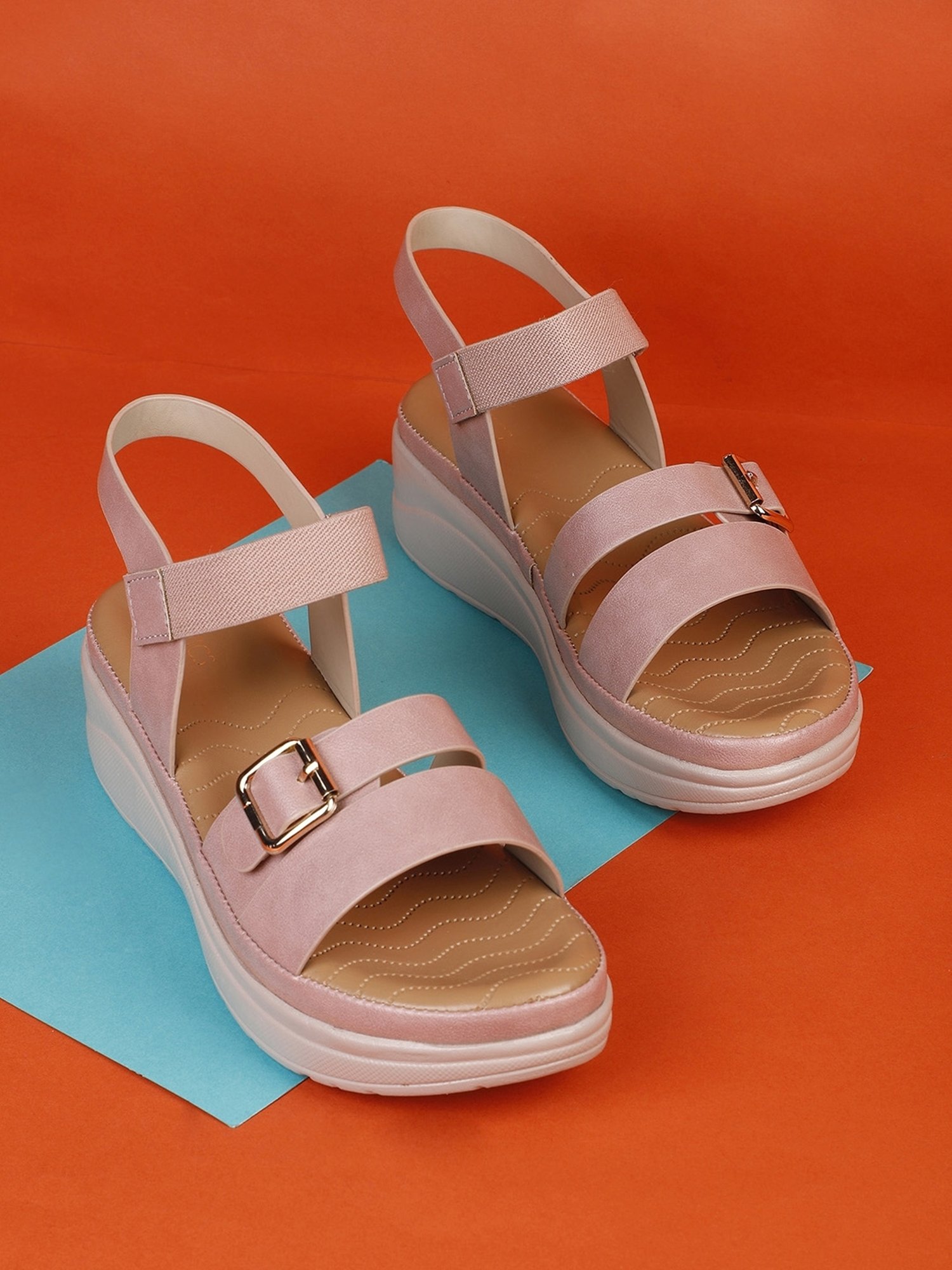 Iconics Women's Peach Ankle Strap Wedges