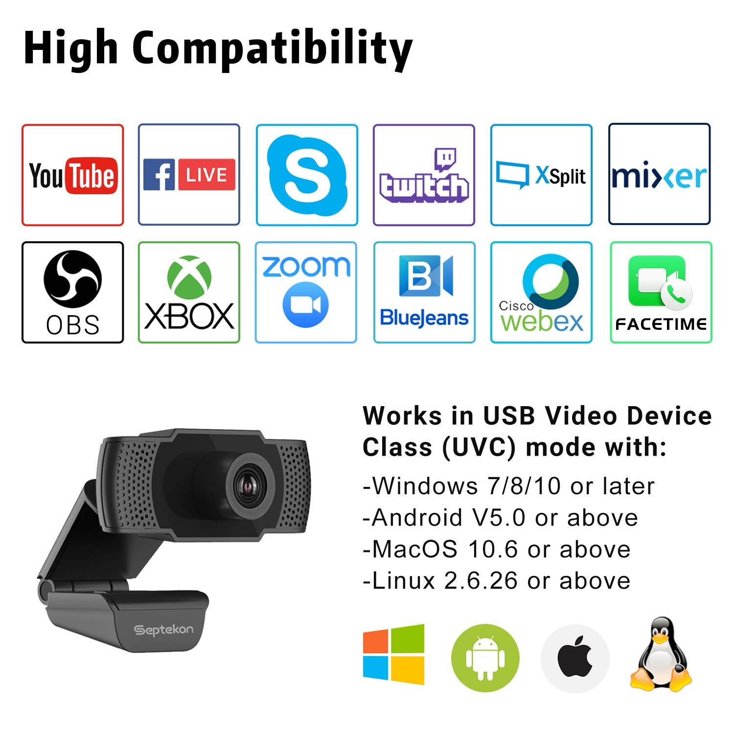 1080P HD Webcam with Microphone, Streaming Computer Web Camera for Laptop/Desktop/Mac/TV, USB PC Cam for Video Calling, Conferencing, Gaming