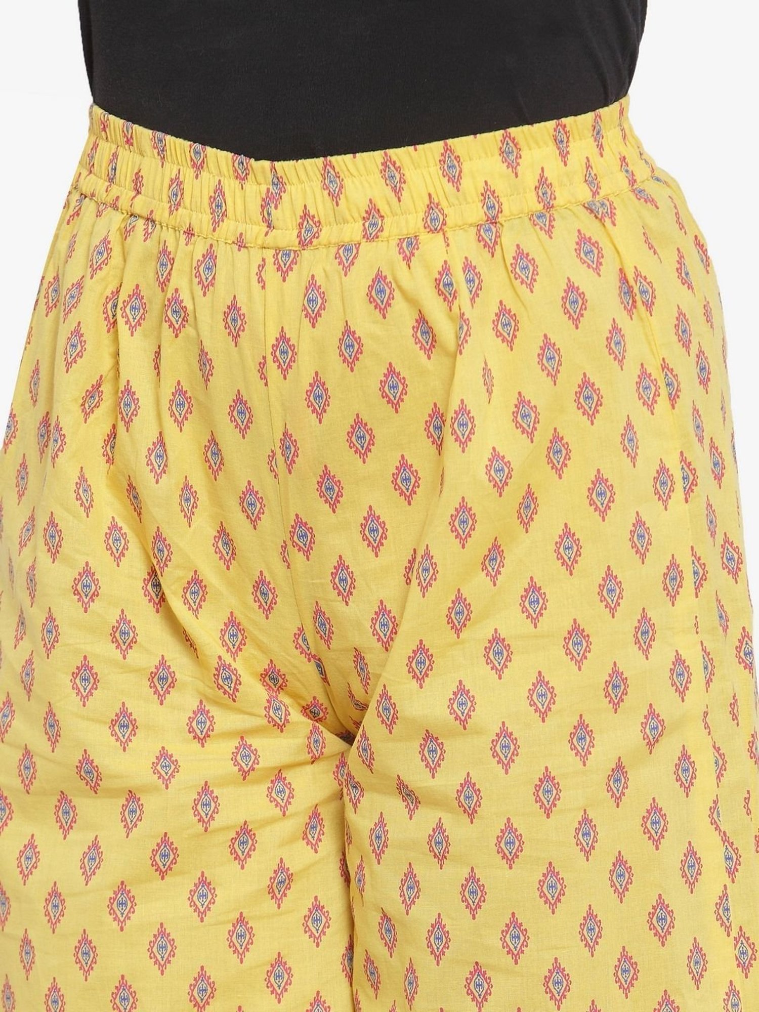 Indibelle Yellow Cotton Printed Palazzos