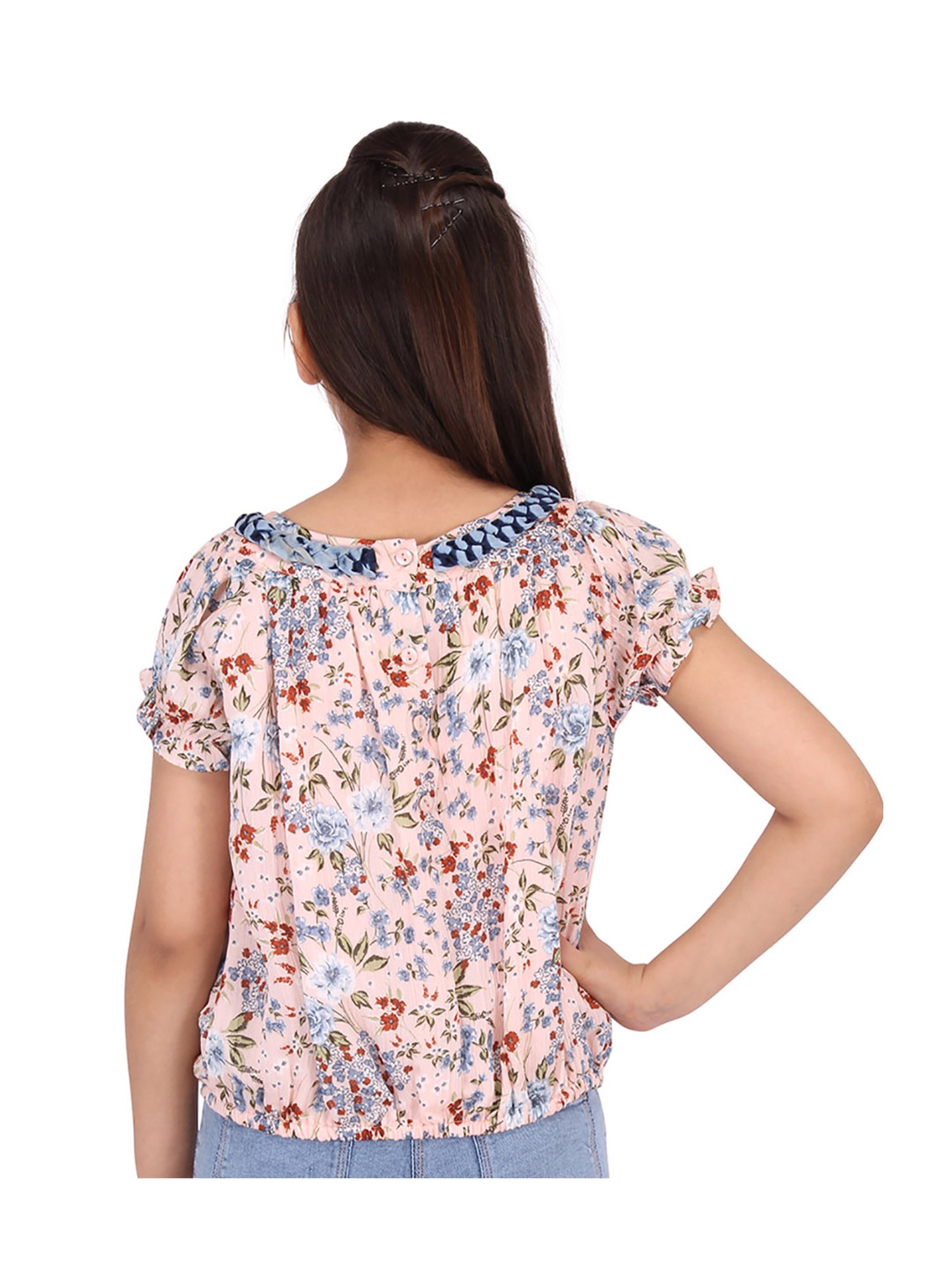 Cutecumber Kids Peach Floral Print Top