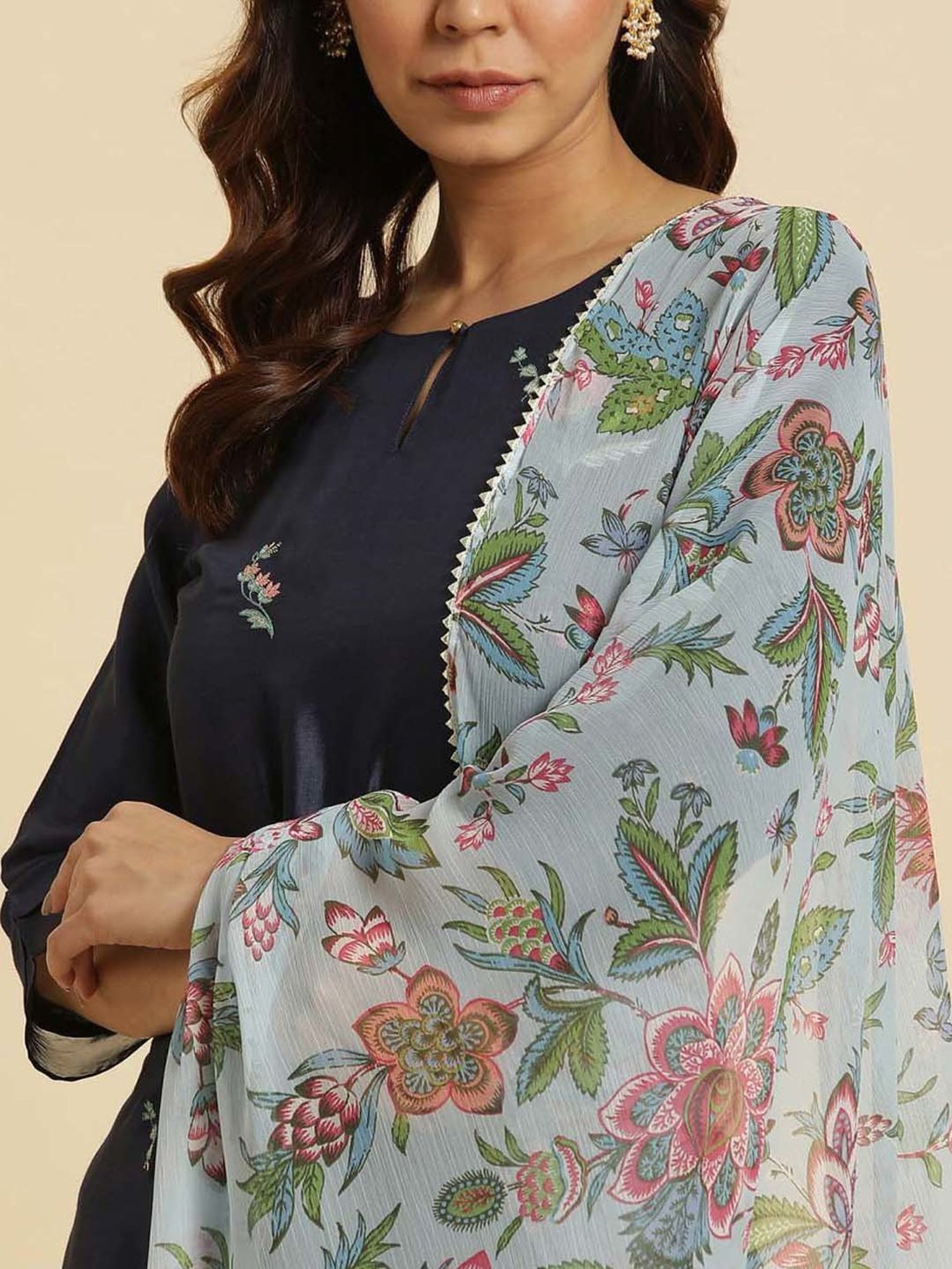 W Blue Printed Dupatta