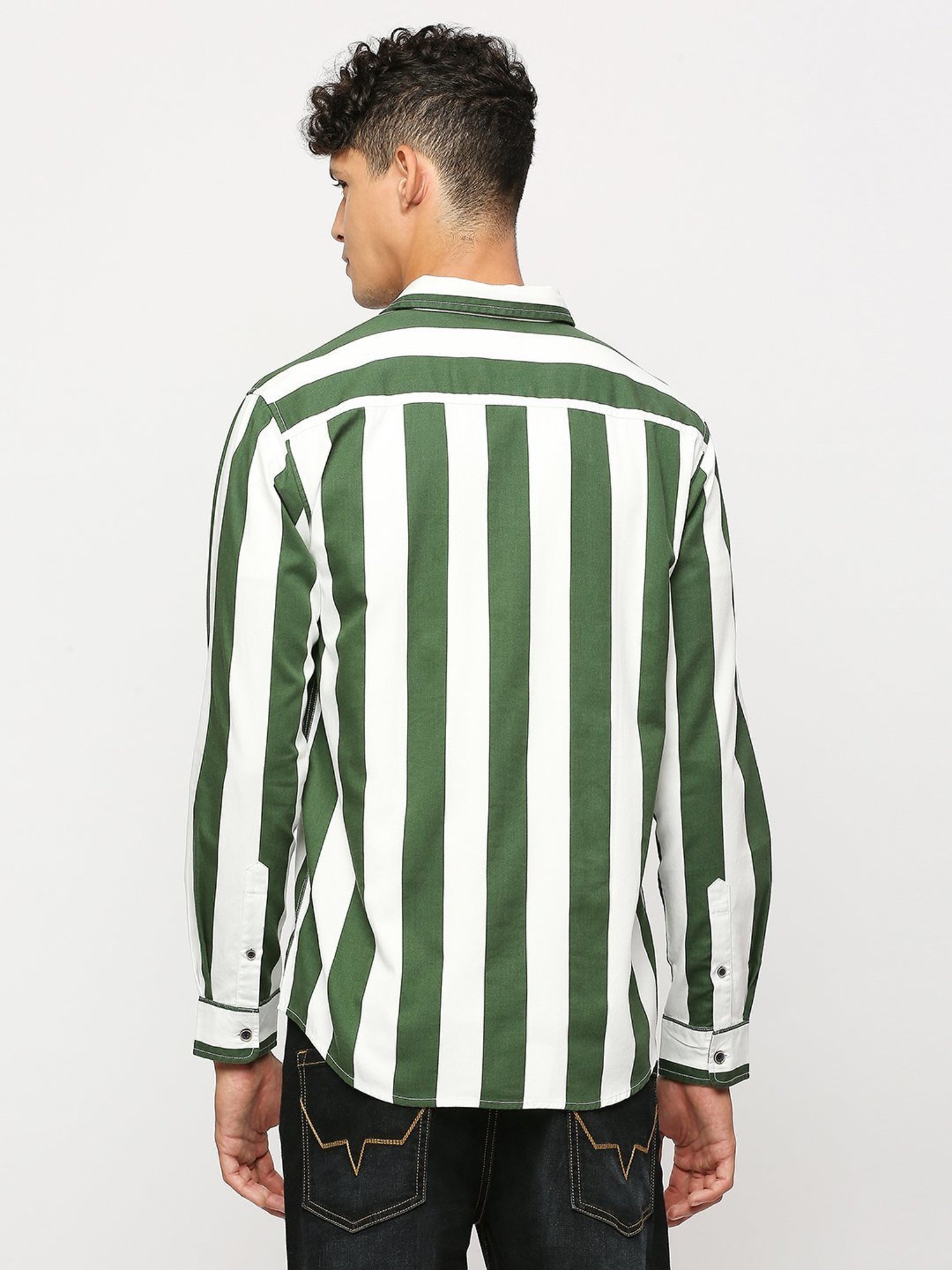 Pepe Jeans Dark Green Cotton Regular Fit Striped Shirt