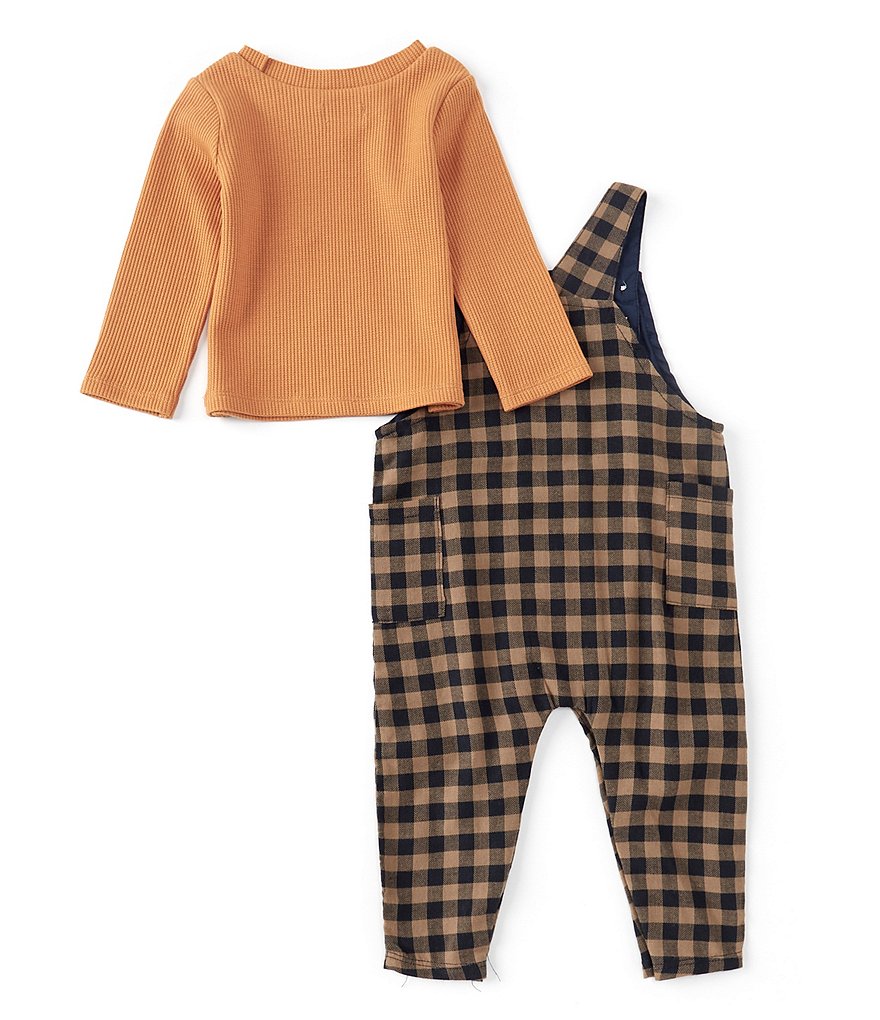 Mud Pie Baby Boys 3-12 Months Long Sleeve Waffle Knit Top & Pumpkin Truck Overall Set