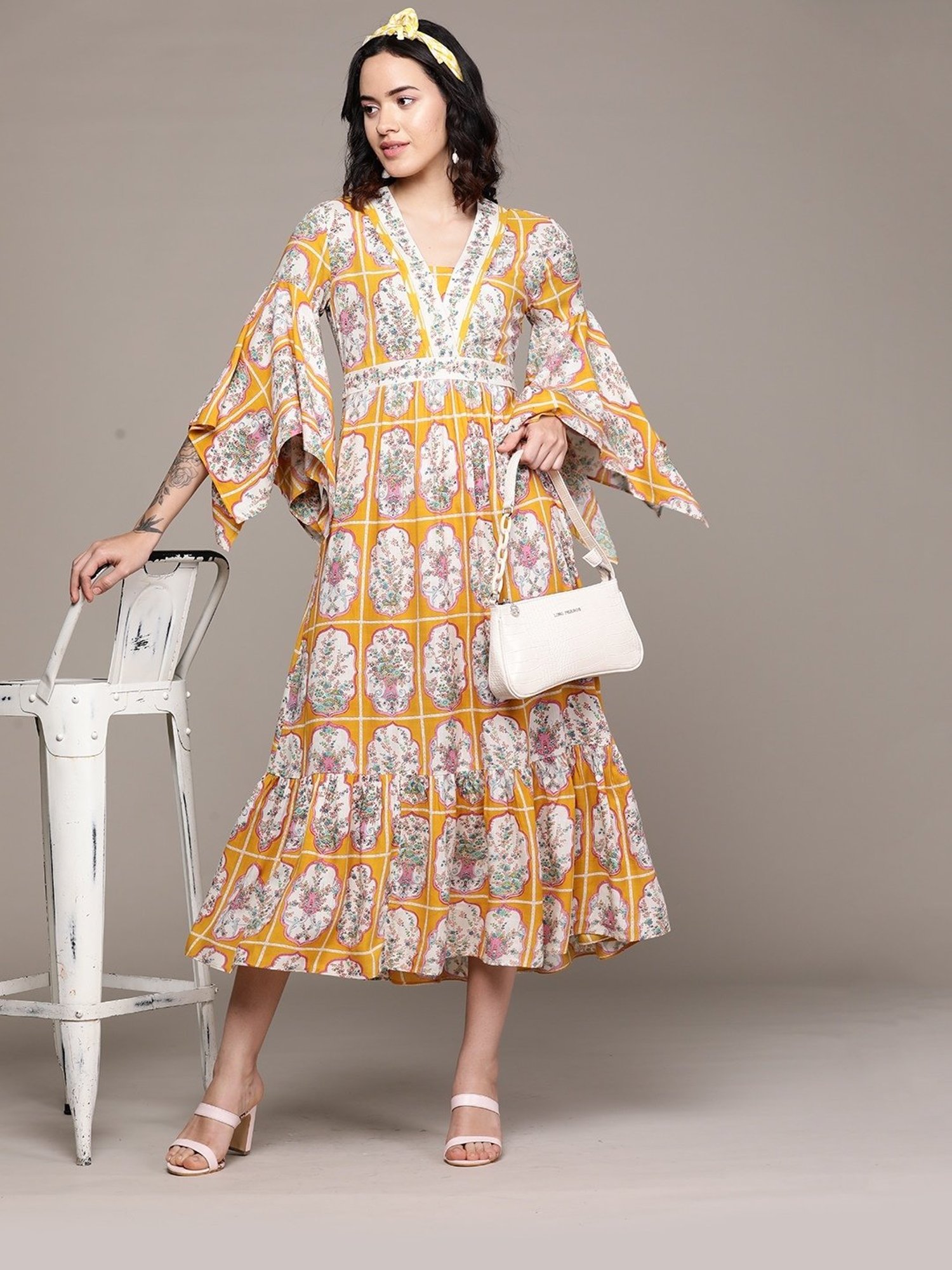 aarke Ritu Kumar Mustard Printed Maxi Dress