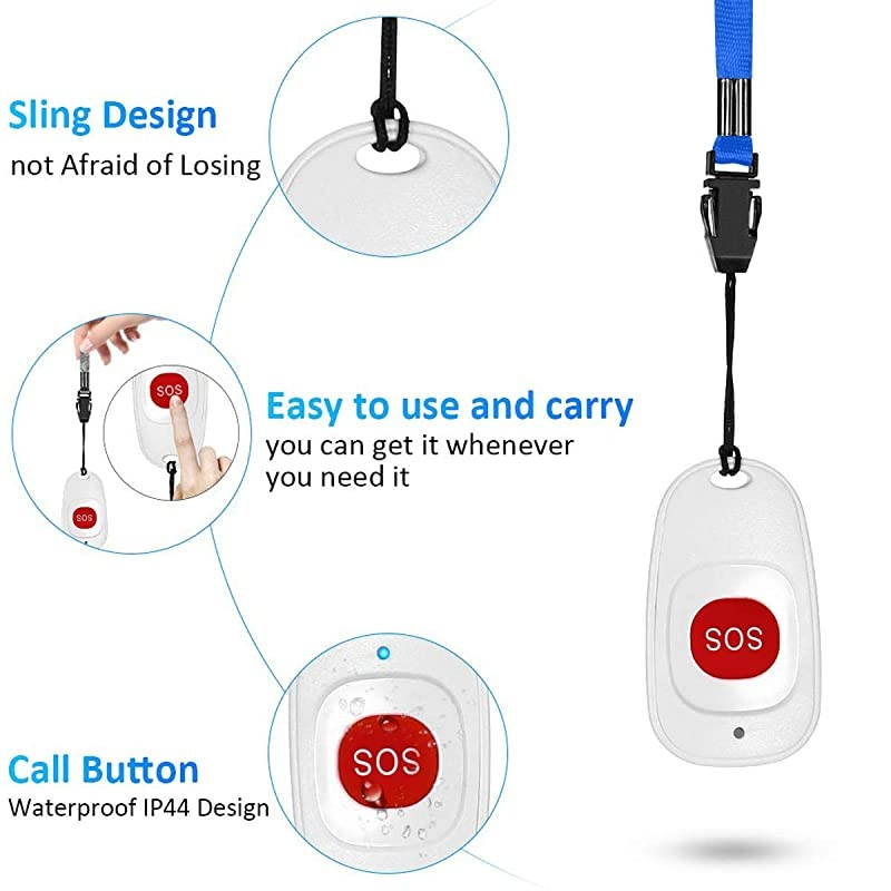T128 Caregiver Pager,Nurse Alert Button,Vibration,Display 3 Call Records,1 TH001 Waterproof Help SOS Call Button for Patient,Disabled,Elderly