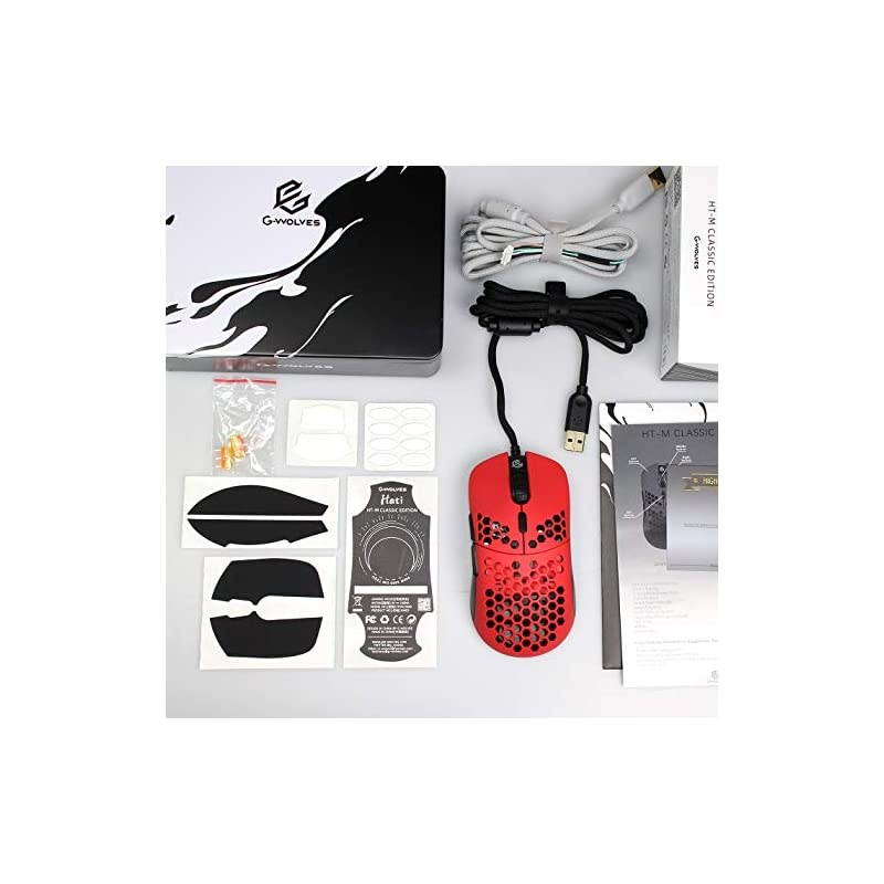 Hati HTM Ultra Lightweight Honeycomb Design Wired Gaming Mouse 3360 Sensor - PTFE Skates - 6 Buttons - Only 61G (Faze Red)