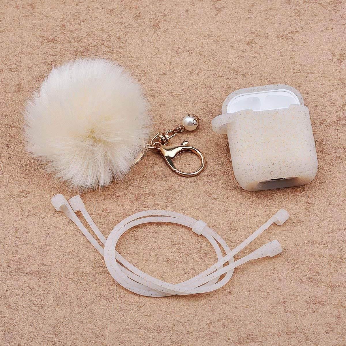 Airpods Case - Filoto Airpods Silicone Cute Glittery Case Cover with Keychain/Strap for Apple Airpod (Gold)