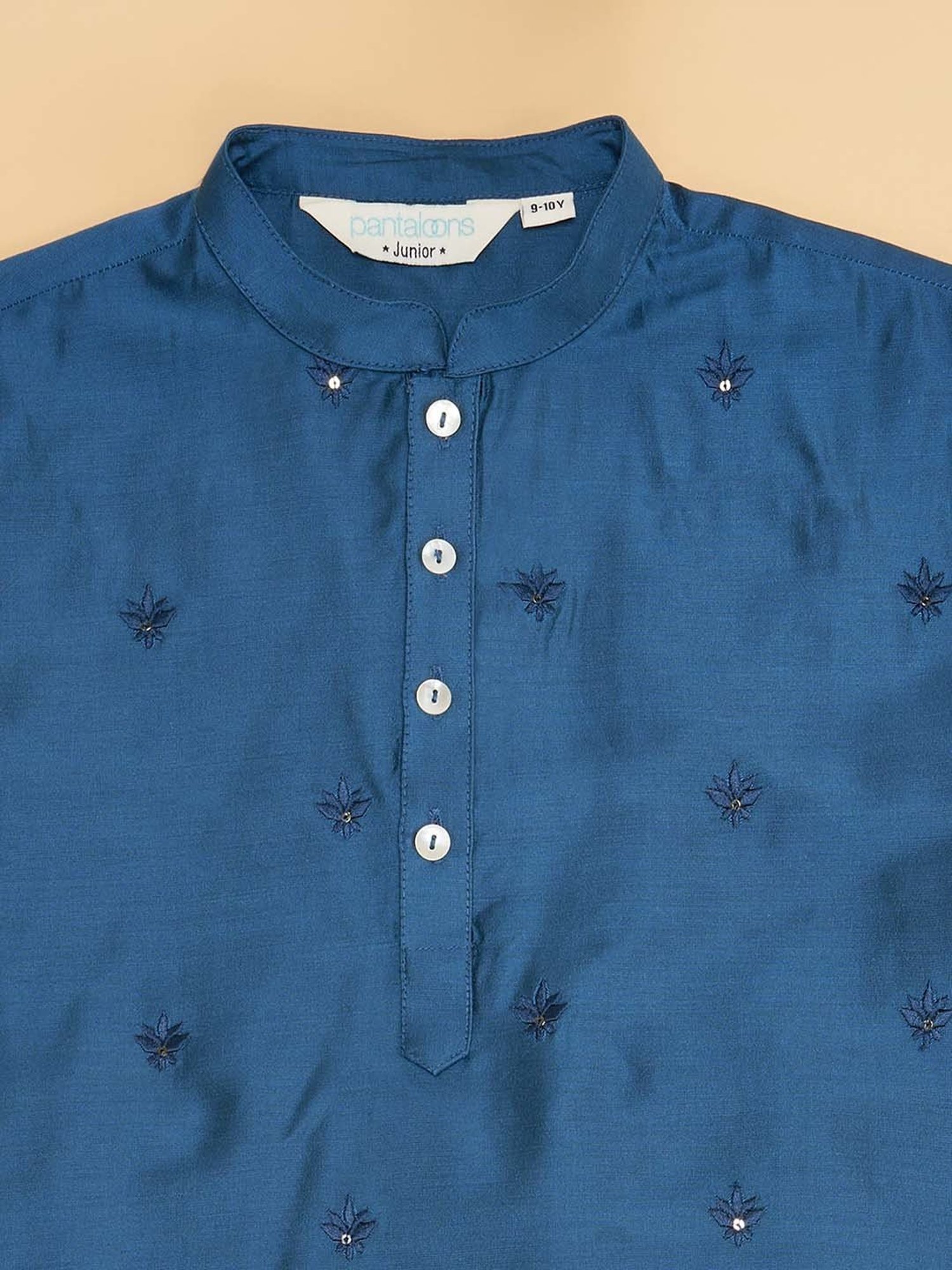 Indus Route by Pantaloons Kids Navy & White Embroidered Full Sleeves Kurta Set