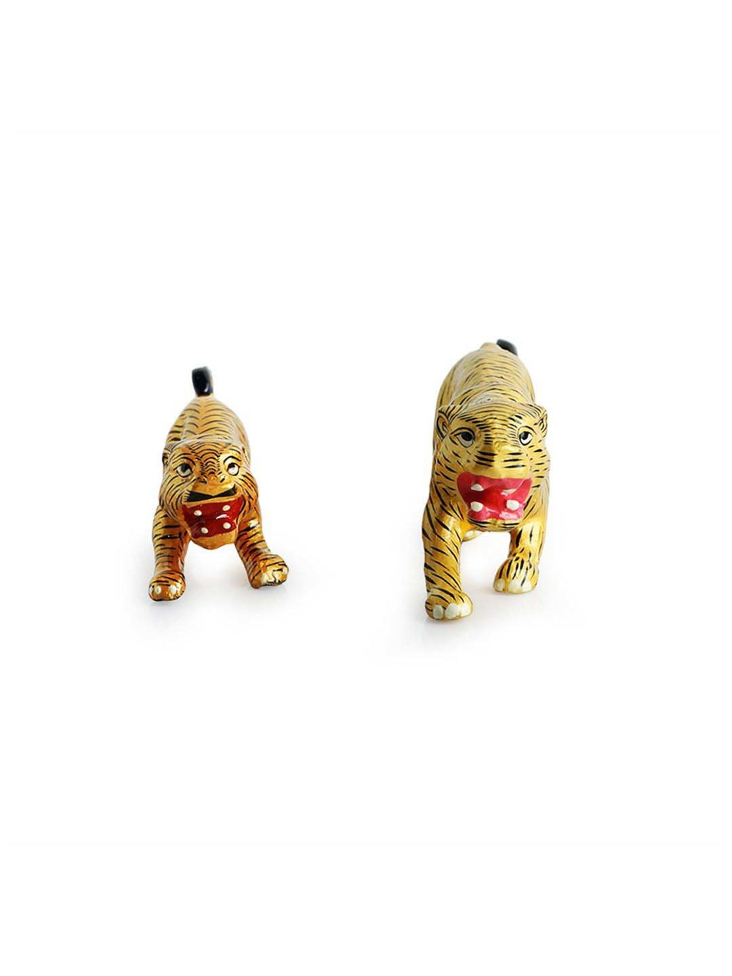ExclusiveLane Yellow & Black Metal Meenakari Tiger & Cub Decorative Showpiece Figurine - Set of 2