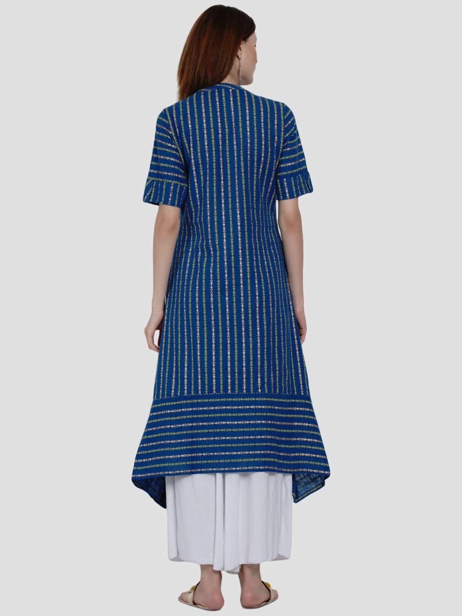 Women Republic Blue Cotton Printed A Line Kurta