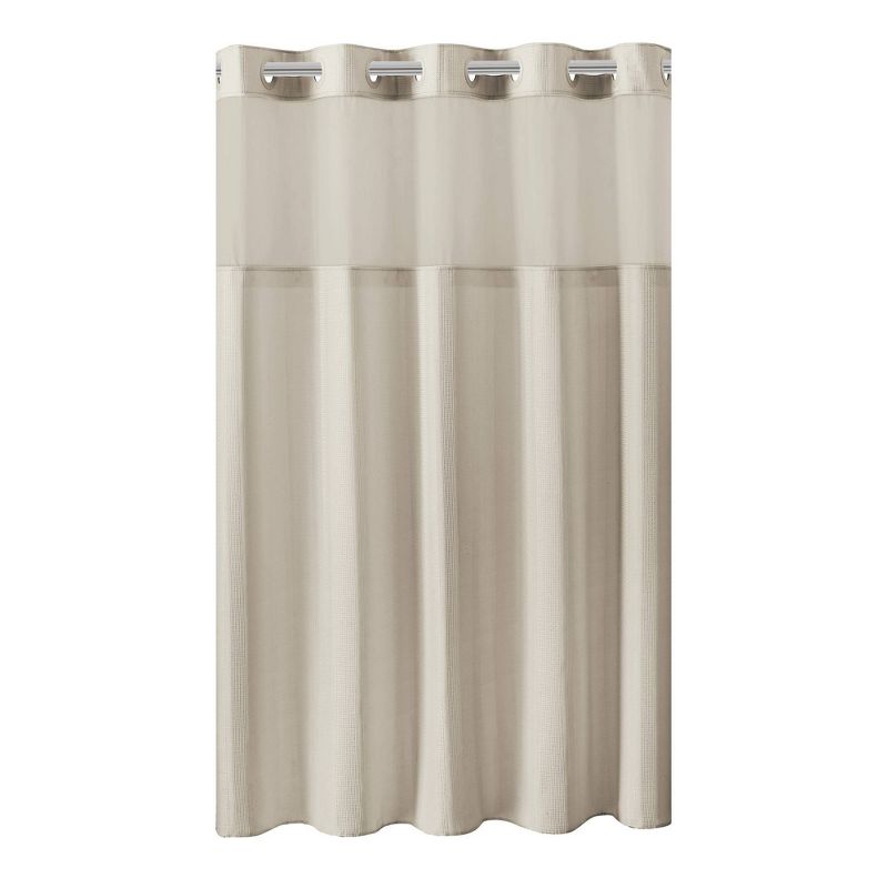 Striped Waffle Shower Curtain Beige - Hookless