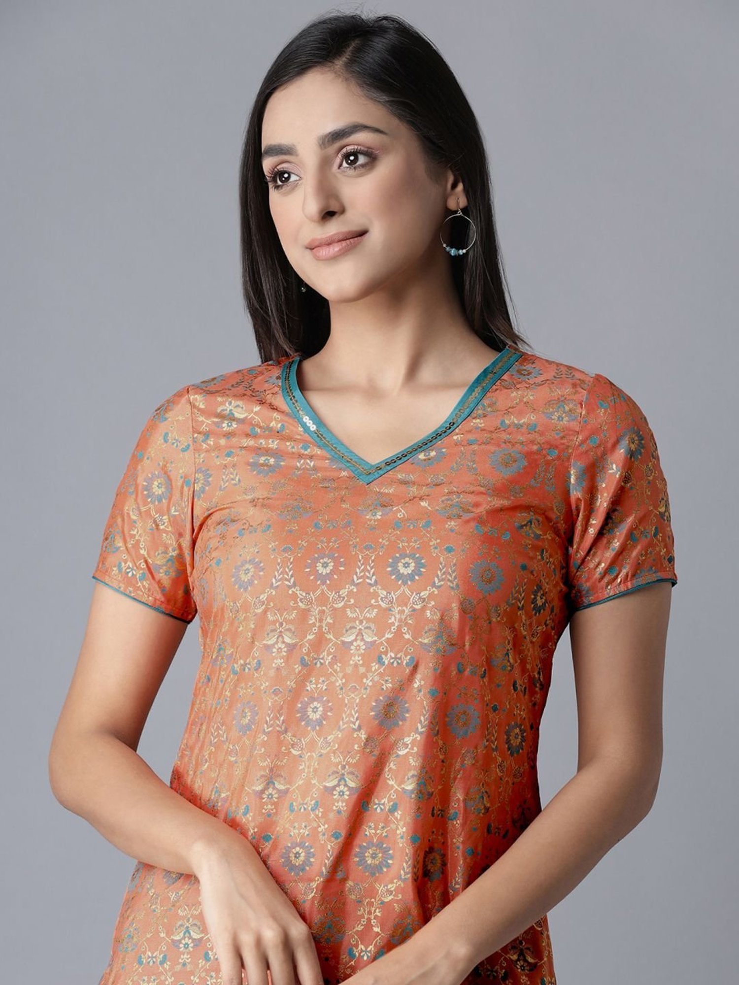 Aure by Aurelia Orange & Green Printed Kurta Pant Set