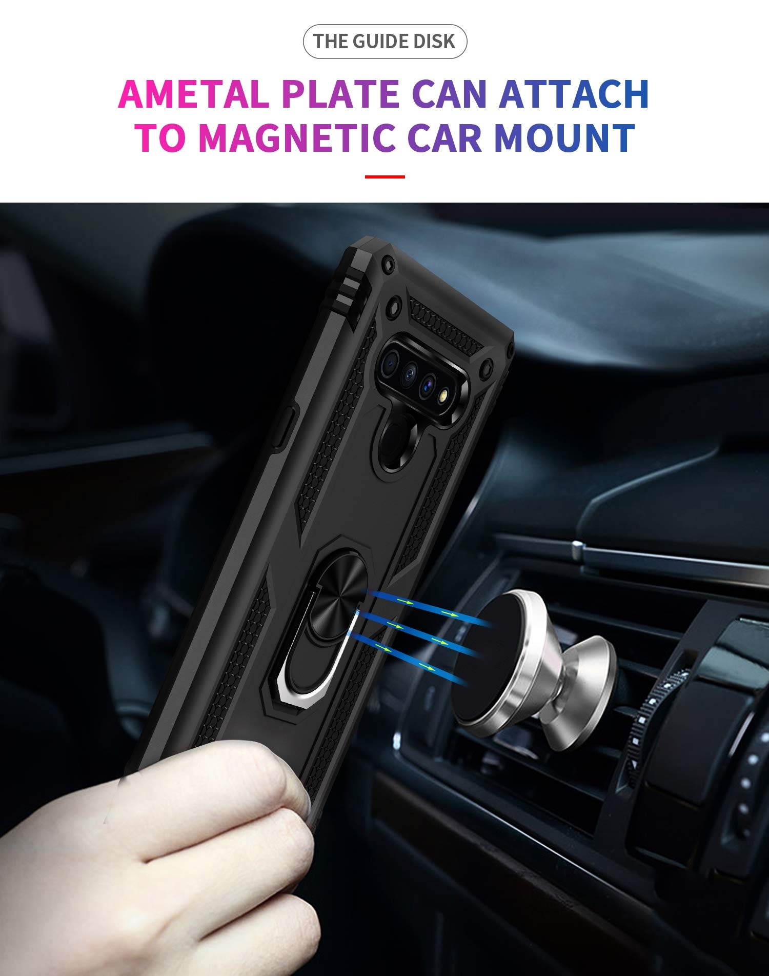 LG Stylo 6 Case, with HD Screen Protector, Military Grade Protective Phone Case with 360 Degree Rotating Metal Ring, Holder Kickstand, Anti-Scratch Bracket Cover Case for LG Stylo 6 (Black)