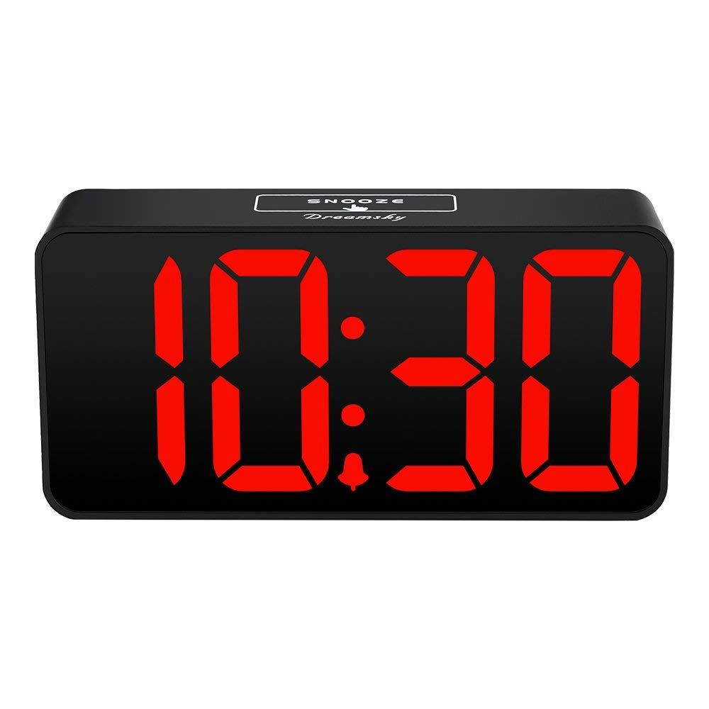 DreamSky Compact Digital Alarm Clock with USB Port for Charging, Adjustable Brightness Dimmer, Bold Digit Display, 12/24Hr, Snooze, Adjustable Alarm Volume, Small Desk Bedroom Bedside Clocks, Red
