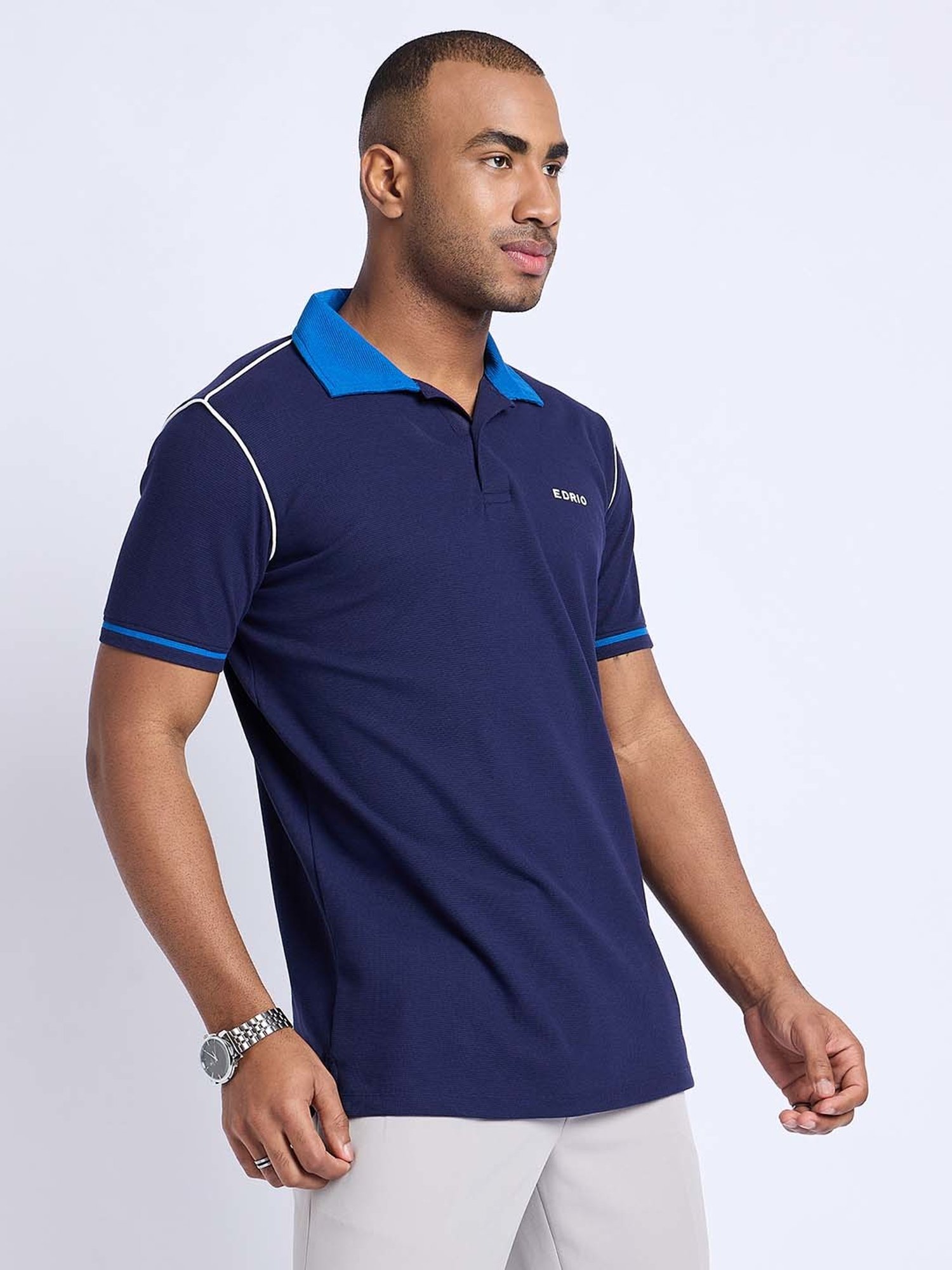 EDRIO Navy Regular Fit Polo T-Shirt