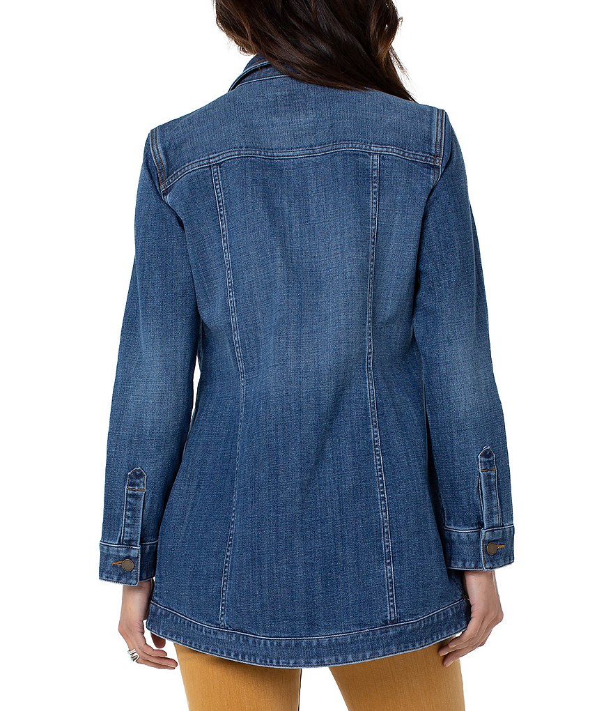 Liverpool Los Angeles Crosshatch Denim Point Collar Neck Long Cuff Sleeve Hi-Low Shirt Jacket