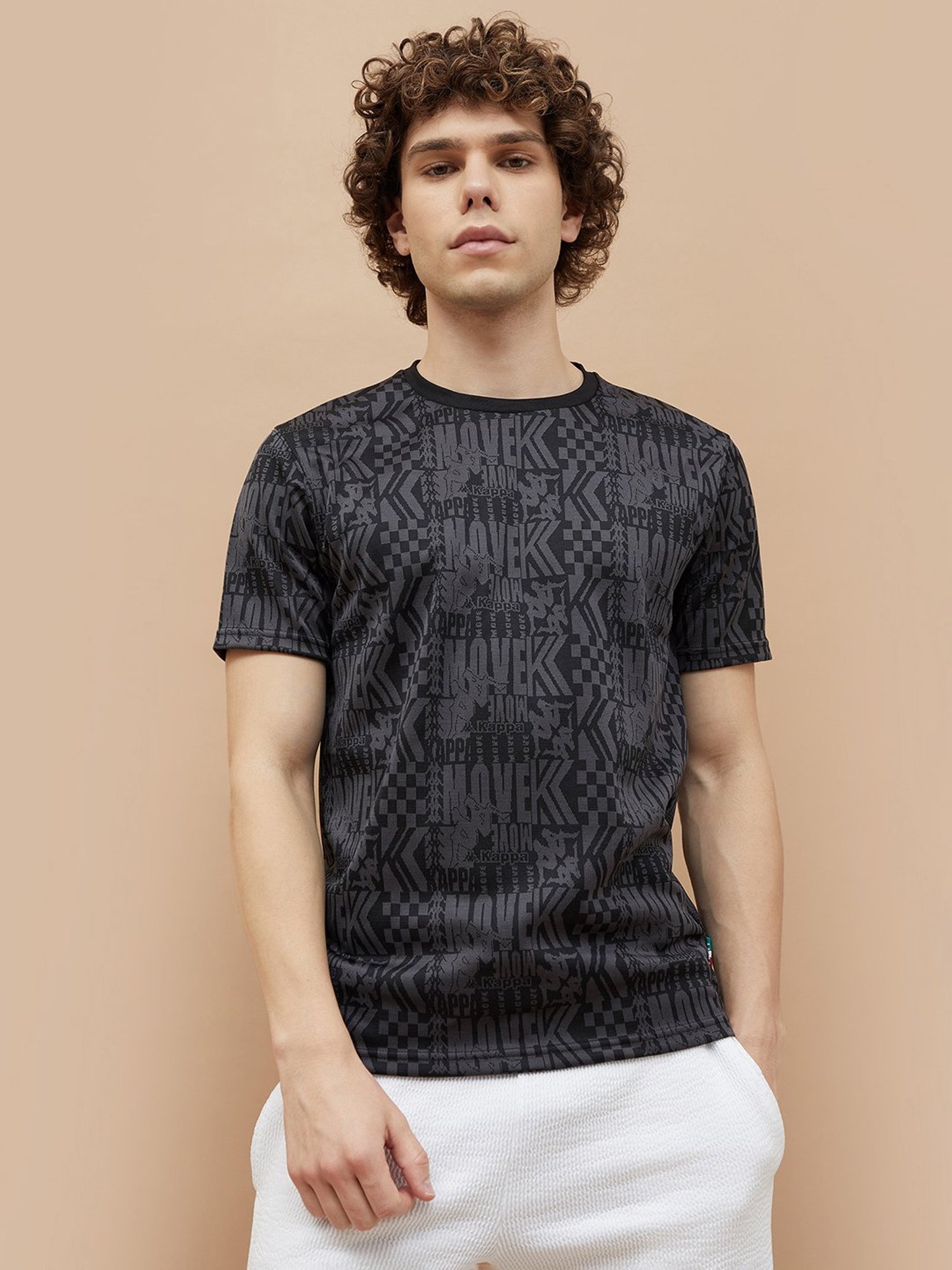 KAPPA Black Regular Fit Printed Sports T-Shirt