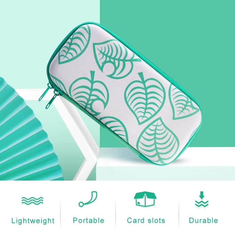 JINGDU Carrying Case for Nintendo Switch, Protective Portable Hard Shell Storage for Leaf Crossing NS Console,Travel Cover Bag with 8 Game Card Slots for Switch NS Games & Accessories for Girls Boys