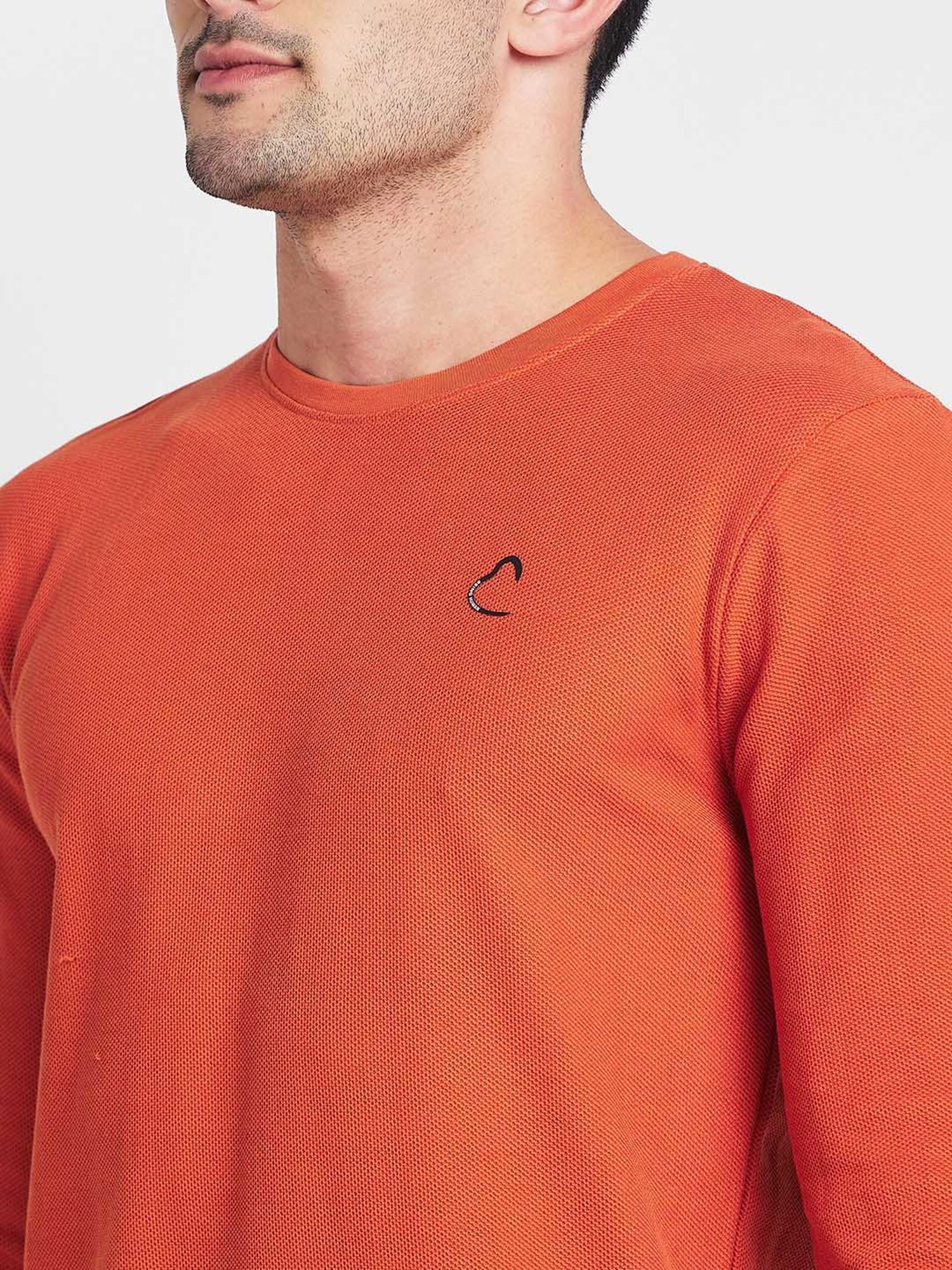 Being Human Orange Regular Fit Textured Crew T-Shirt